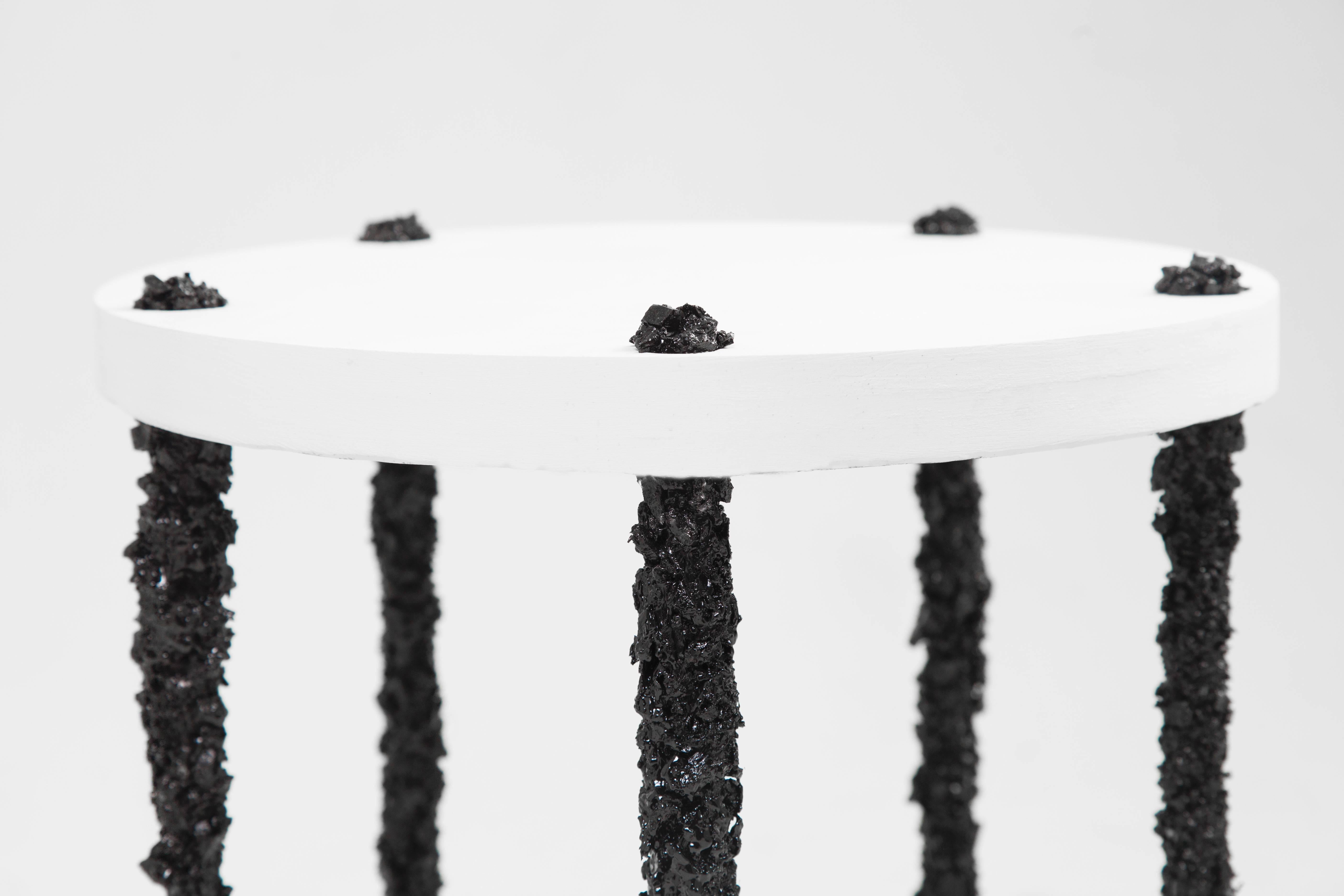 American Hand Made Side Table of Black Tourmaline and White Plaster, by Samuel Amoia For Sale