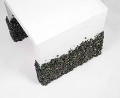 Hand Made Side Table of Dark Green Aventurine, Pyrite and White Plaster