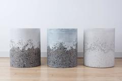 Hand Made Grey Agate and Light Blue Plaster Drum, Side Table by Samuel Amoia