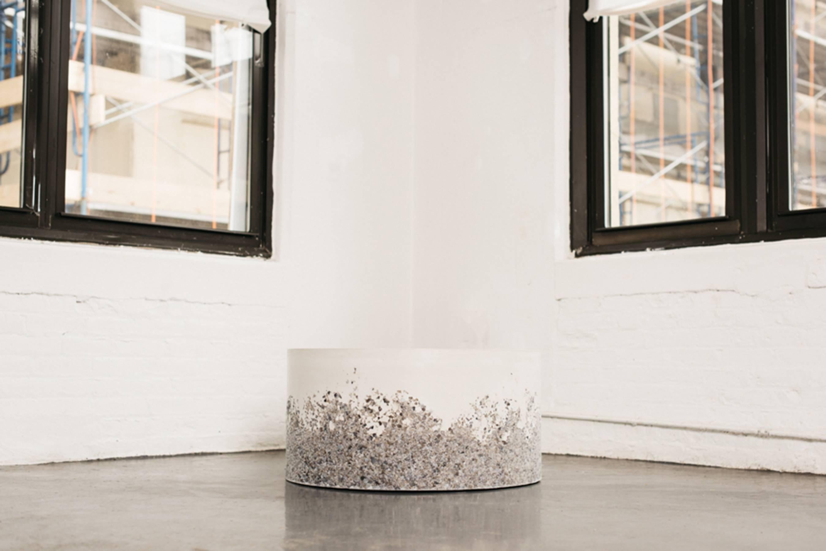 Contemporary Hand Made Grey Agate and White Plaster Drum, Side Table by Samuel Amoia For Sale