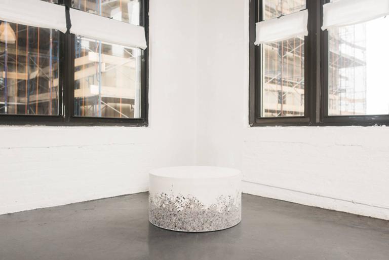 Hand Made Grey Agate and White Plaster Drum, Side Table by Samuel Amoia For Sale 1