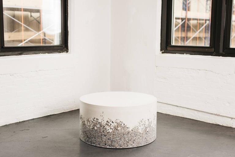 Hand Made Grey Agate and White Plaster Drum, Side Table by Samuel Amoia In New Condition For Sale In New York, NY