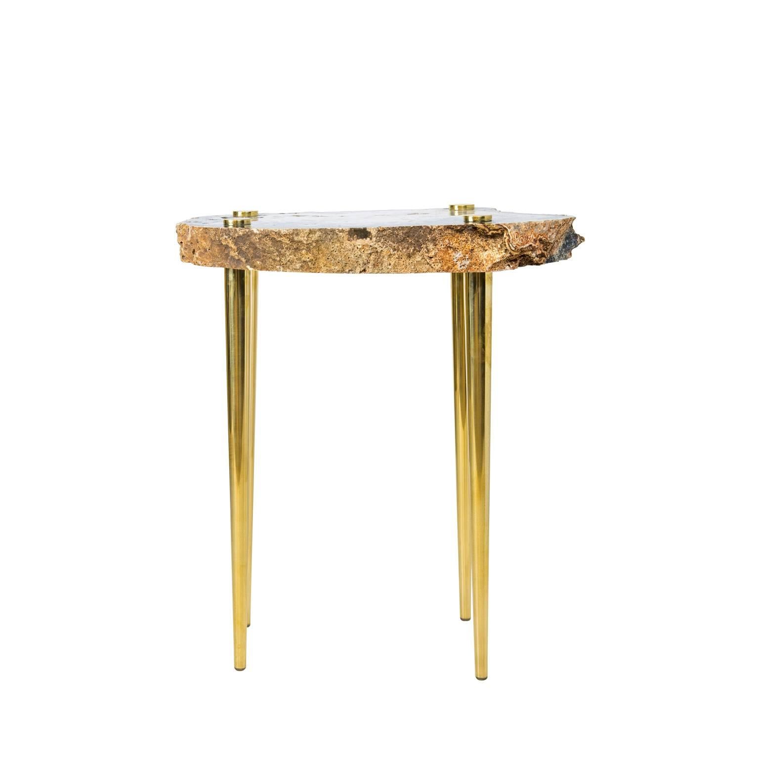 American 'Power of 10' Side Table in Quartz and Sold Brass by Christopher Kreiling