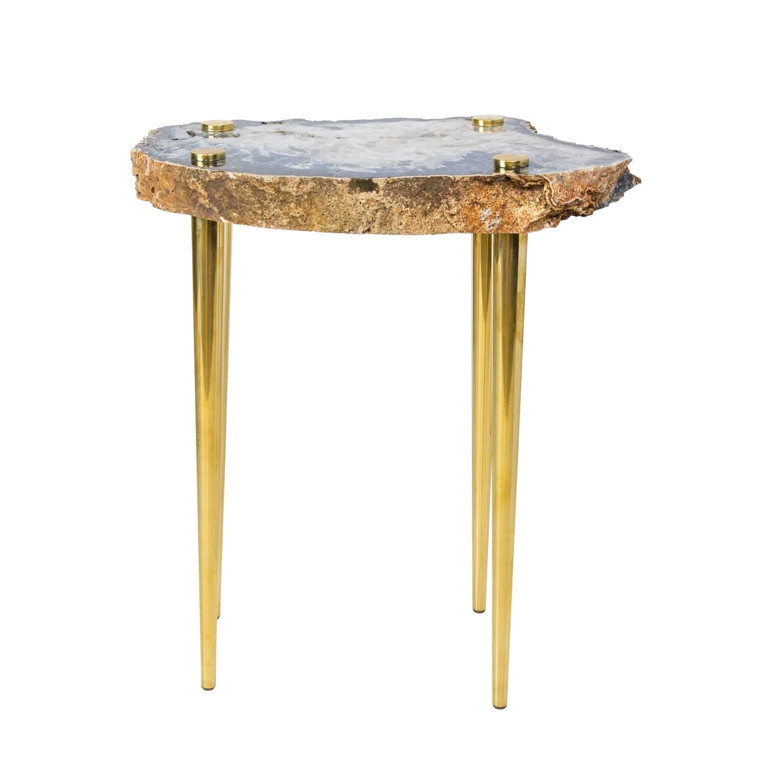 'Power of 10' Side Table in Quartz and Sold Brass by Christopher Kreiling In Excellent Condition In Los Angeles, CA