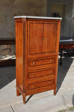19th Century Walnut Cabinet with Top in Gray Marble Top and Unusual Opening