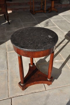 XIX Round Coffee Table in Empire Style with Three Legs and a Black Marble Top