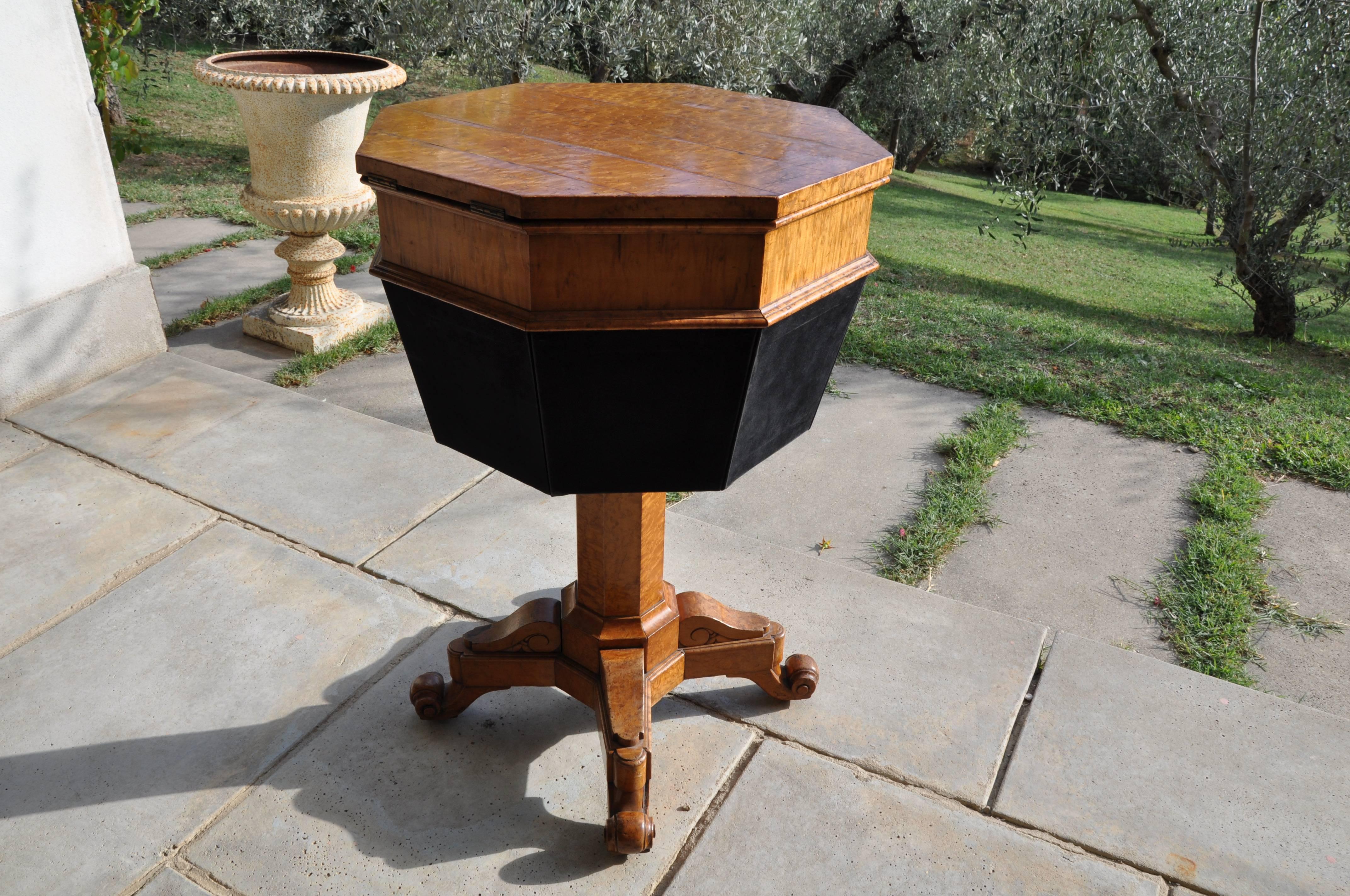 Birch 19th Century Biedermeier Octagonal Table for Embroidery For Sale