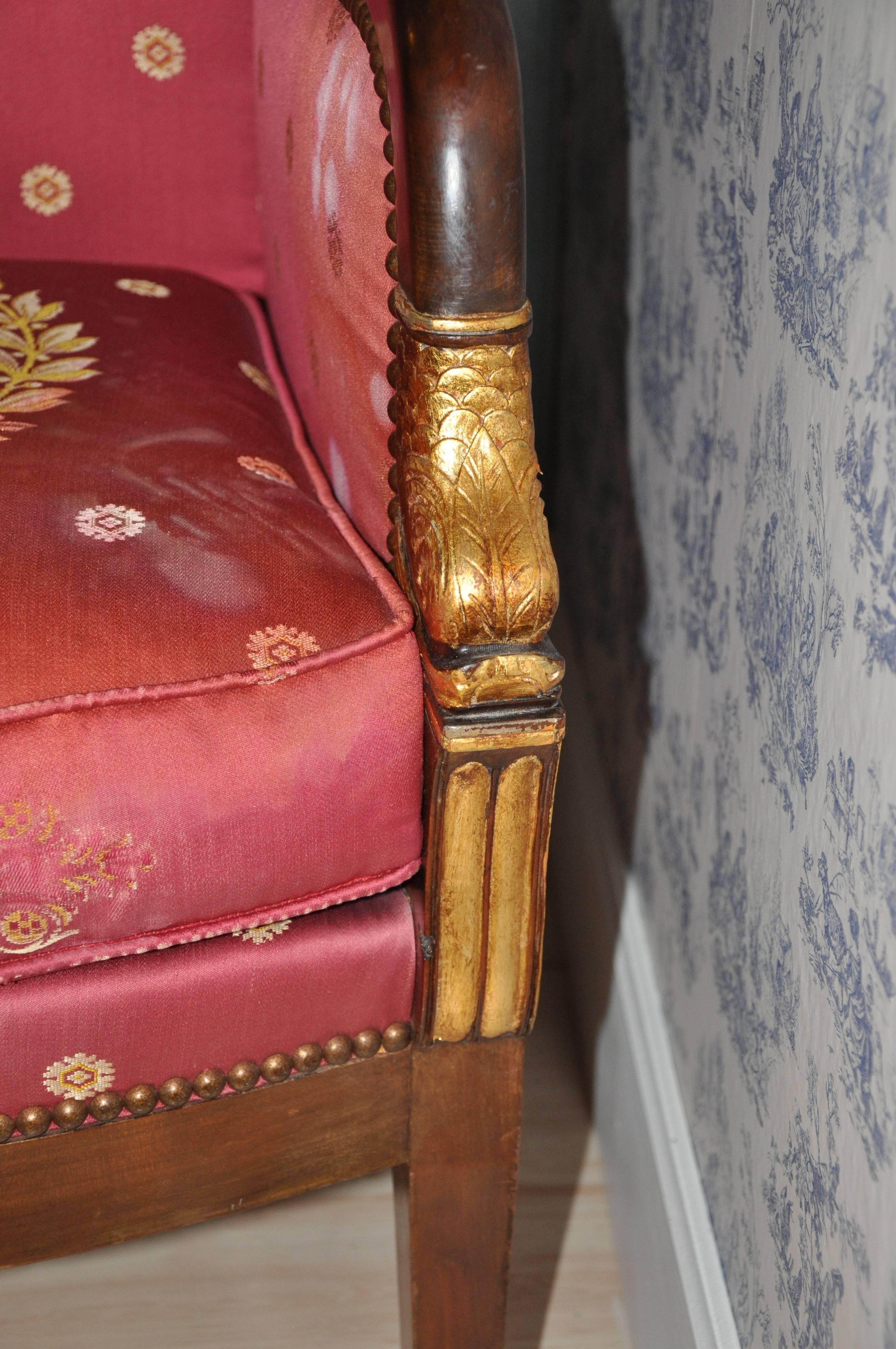 19th Century Rare Pair of Italian Empire Armchairs with Gold Leaf Decorations In Good Condition For Sale In Arezzo, IT