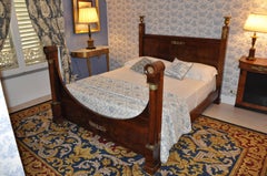 Rare Empire Italian Bed in Blond Walnut Wood Enriched with Golden Pieces