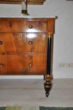 19th Century Florentine Commode in Walnut with Top in Carrara White Marble