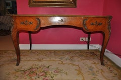 18th Century Writing Desk with Leather Top and Golden Fused Bronzes