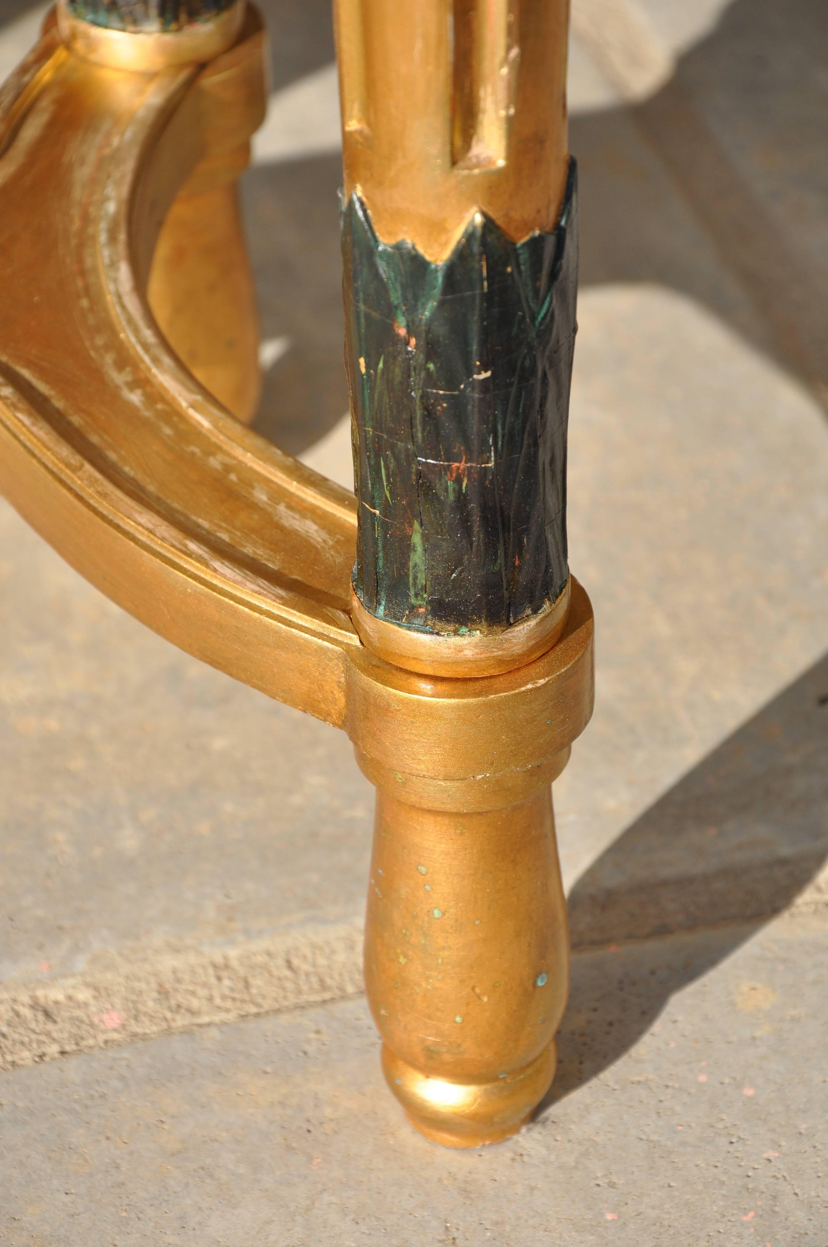 Gold Leaf Biedermeier Console with Cylindrical and Twisted Legs and a Marble Top For Sale