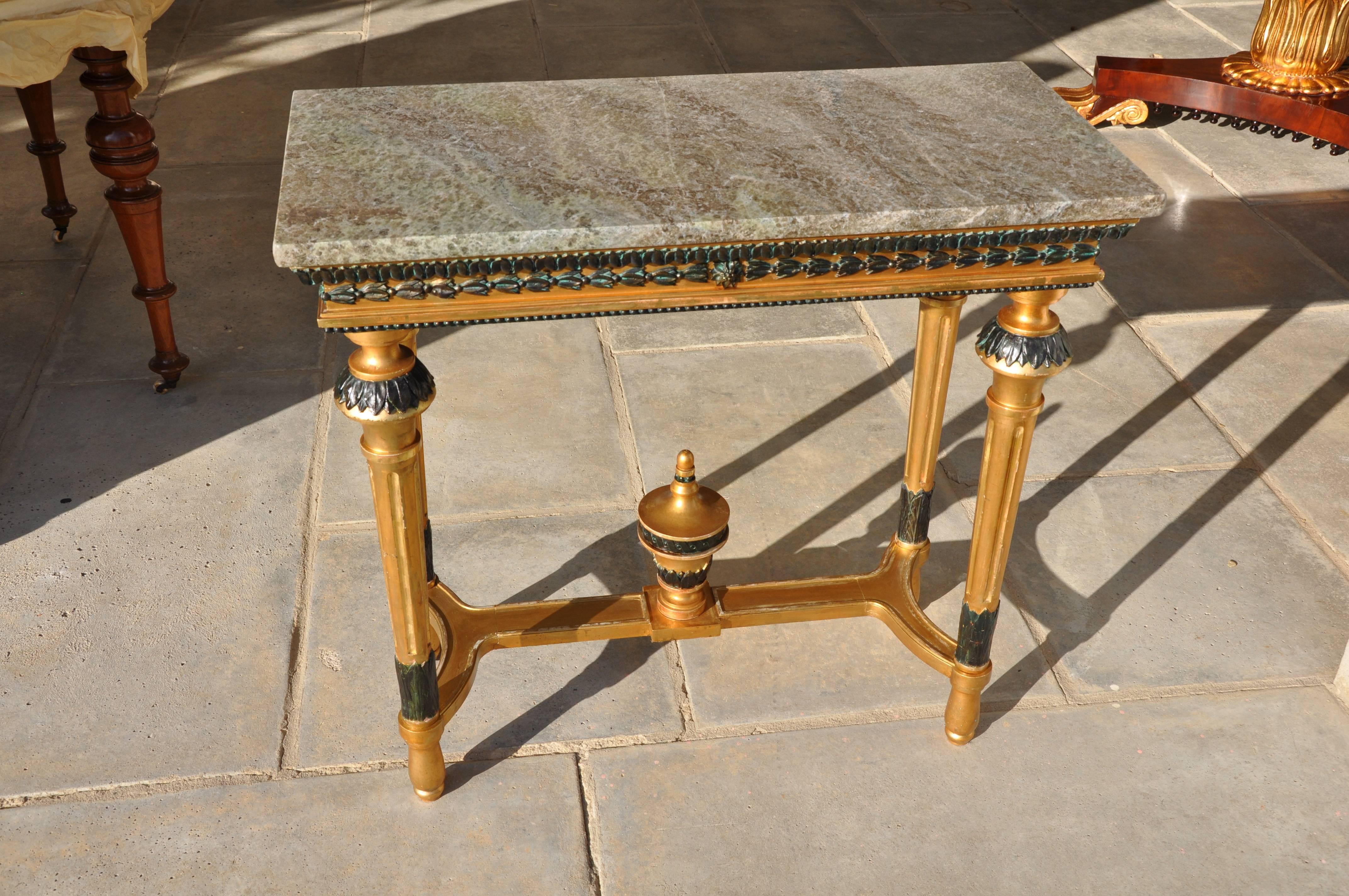 Italian Biedermeier Console with Cylindrical and Twisted Legs and a Marble Top For Sale