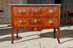 Louis XVI Chest of Drawers Inlaid and Enriched with Handles in Gilded Bronze