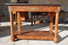 Empire Console in Walnut Root with Legs Decorated in Bronze Finely Chiseled