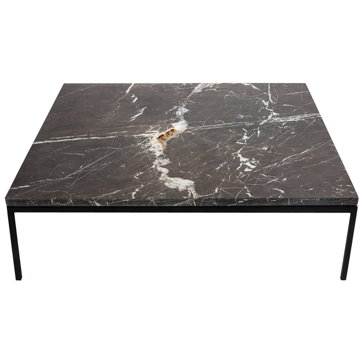 Found Square Coffee Table in Black Marble and Black Steel