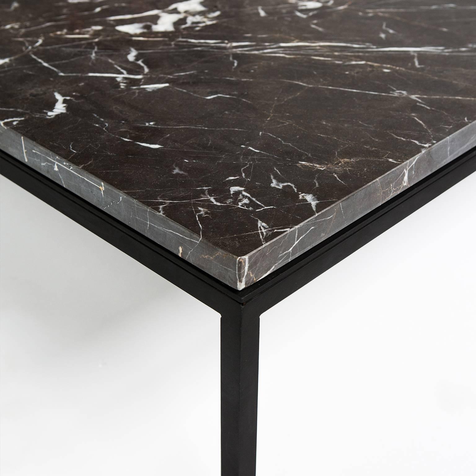 American Found Square Coffee Table in Black Marble and Black Steel