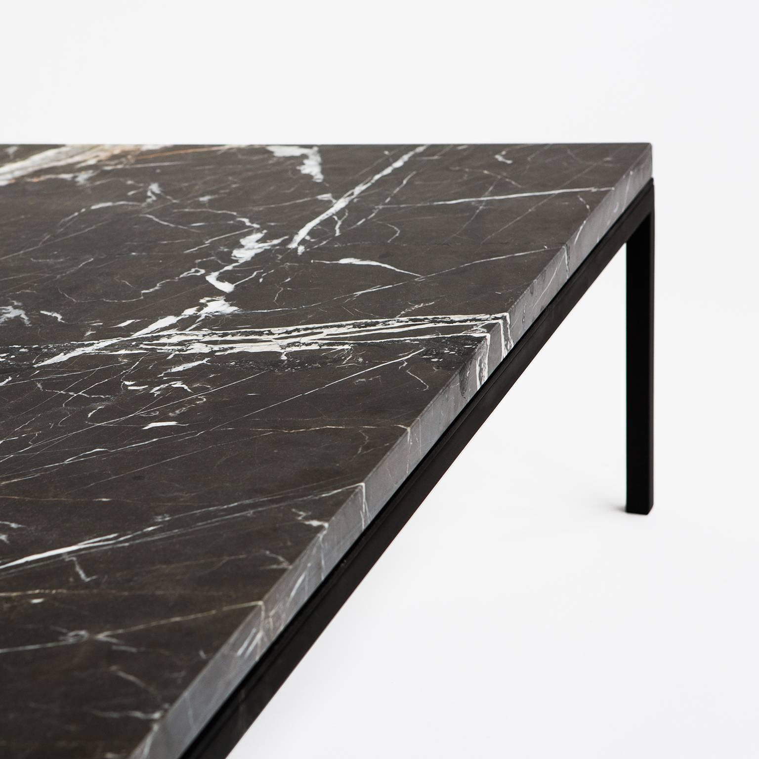 Found Square Coffee Table in Black Marble and Black Steel 1
