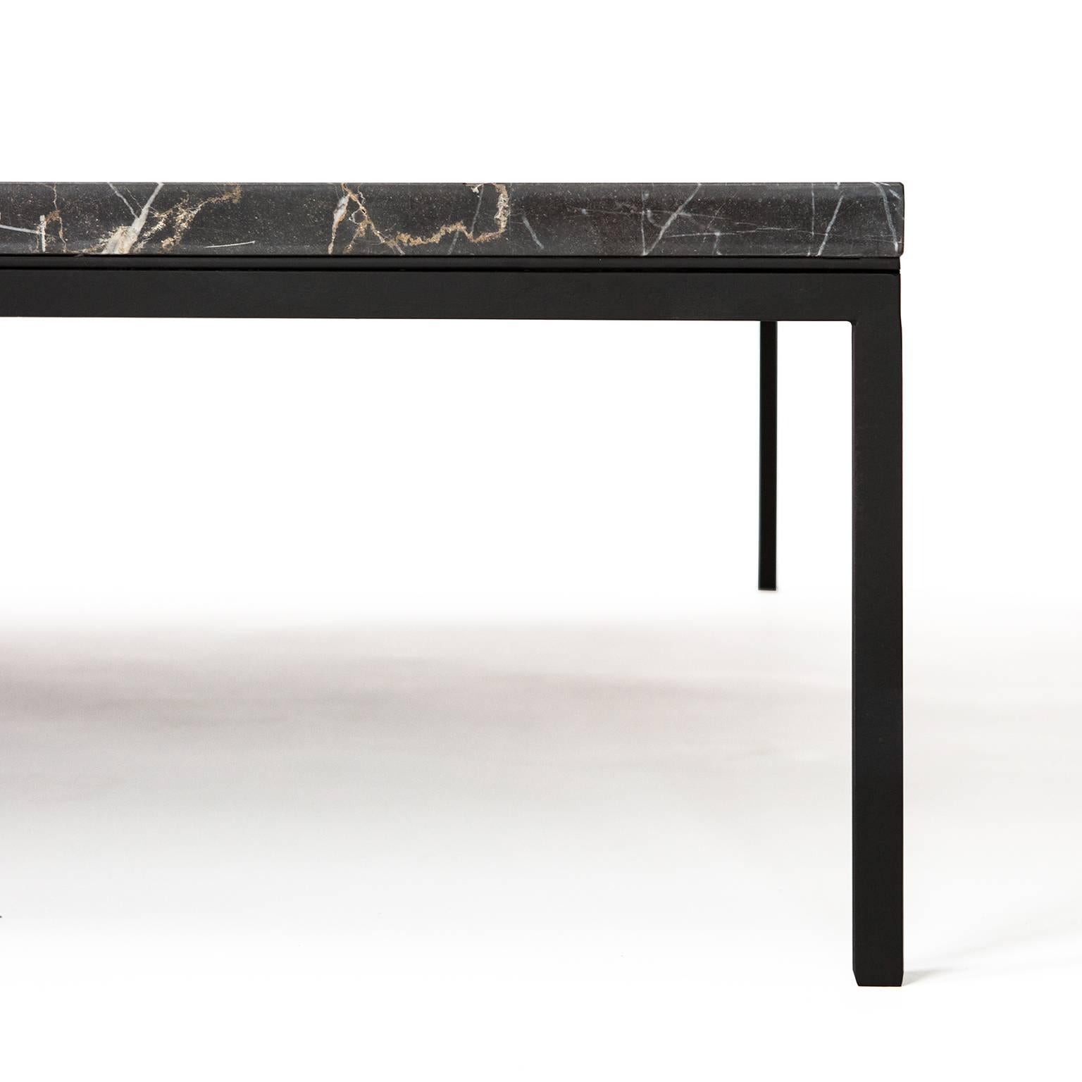 Found Square Coffee Table in Black Marble and Black Steel 2