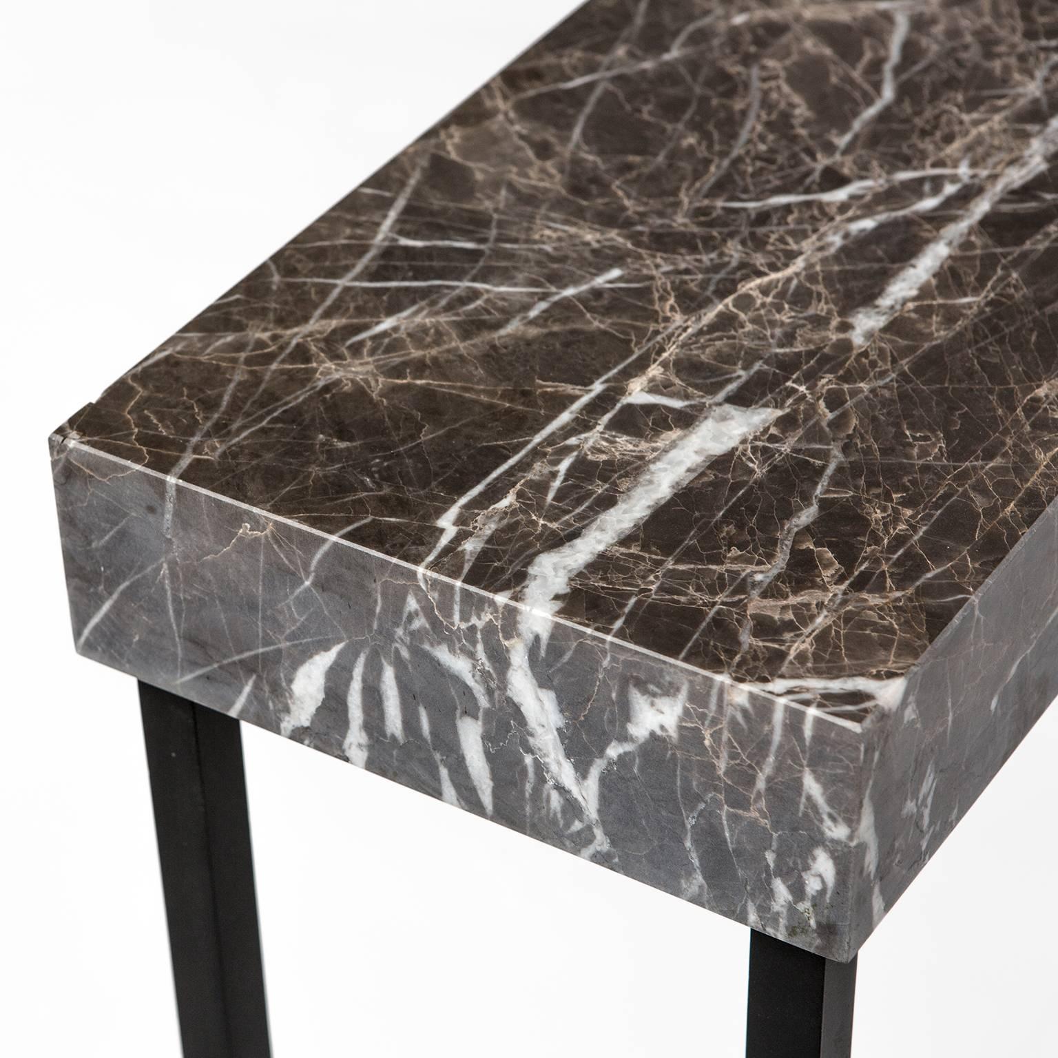 Contemporary FOUND Console Table No.1 in Grey Marble and Black Steel