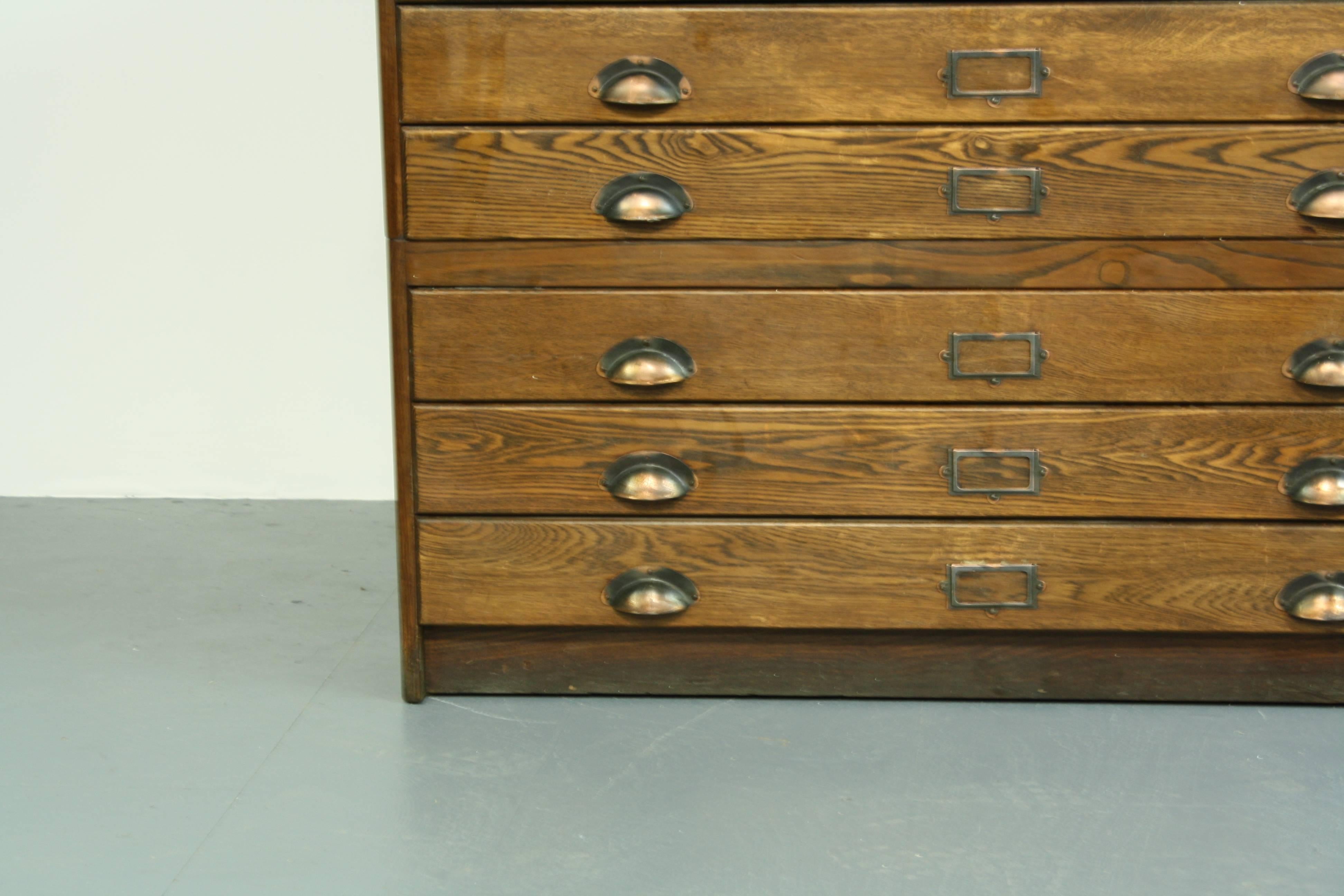 1930s Wooden Plan Chest Architect Drawers with Brass Handles 2
