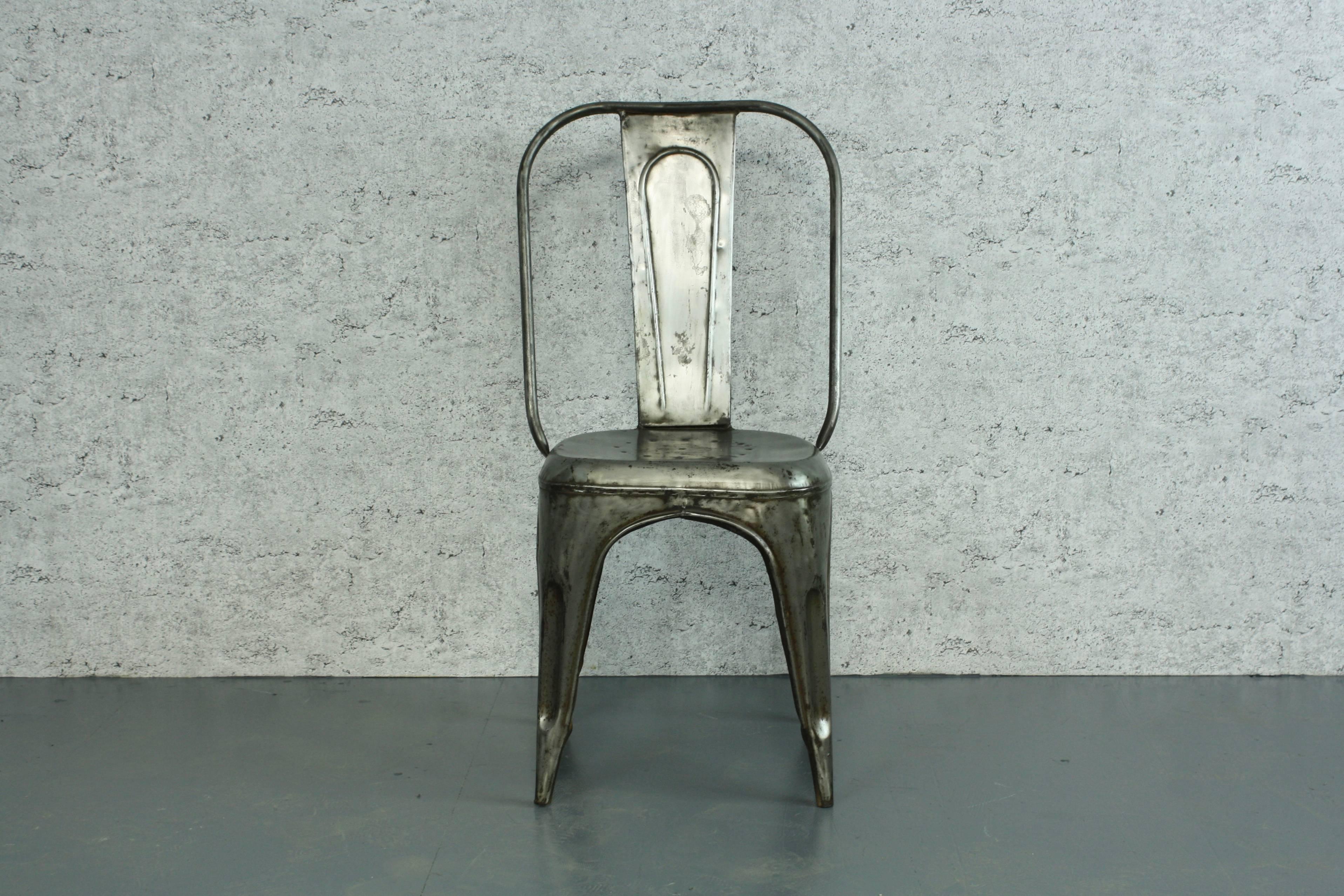 Industrial Galvanised Steel Cafe Chair, after a model by Xavier Pauchard For Sale