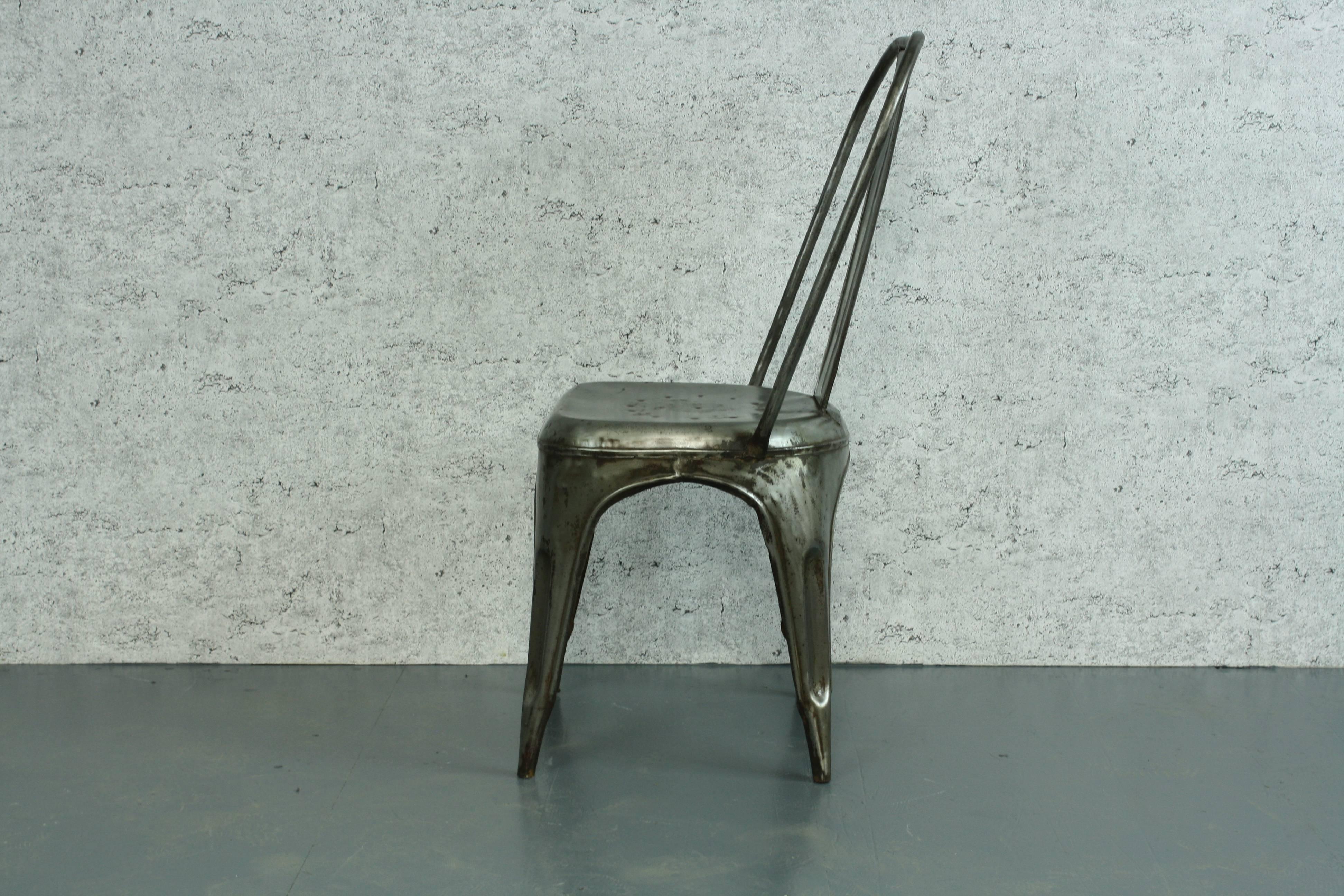 Galvanised Steel Cafe Chair, after a model by Xavier Pauchard In Good Condition For Sale In Lewes, East Sussex