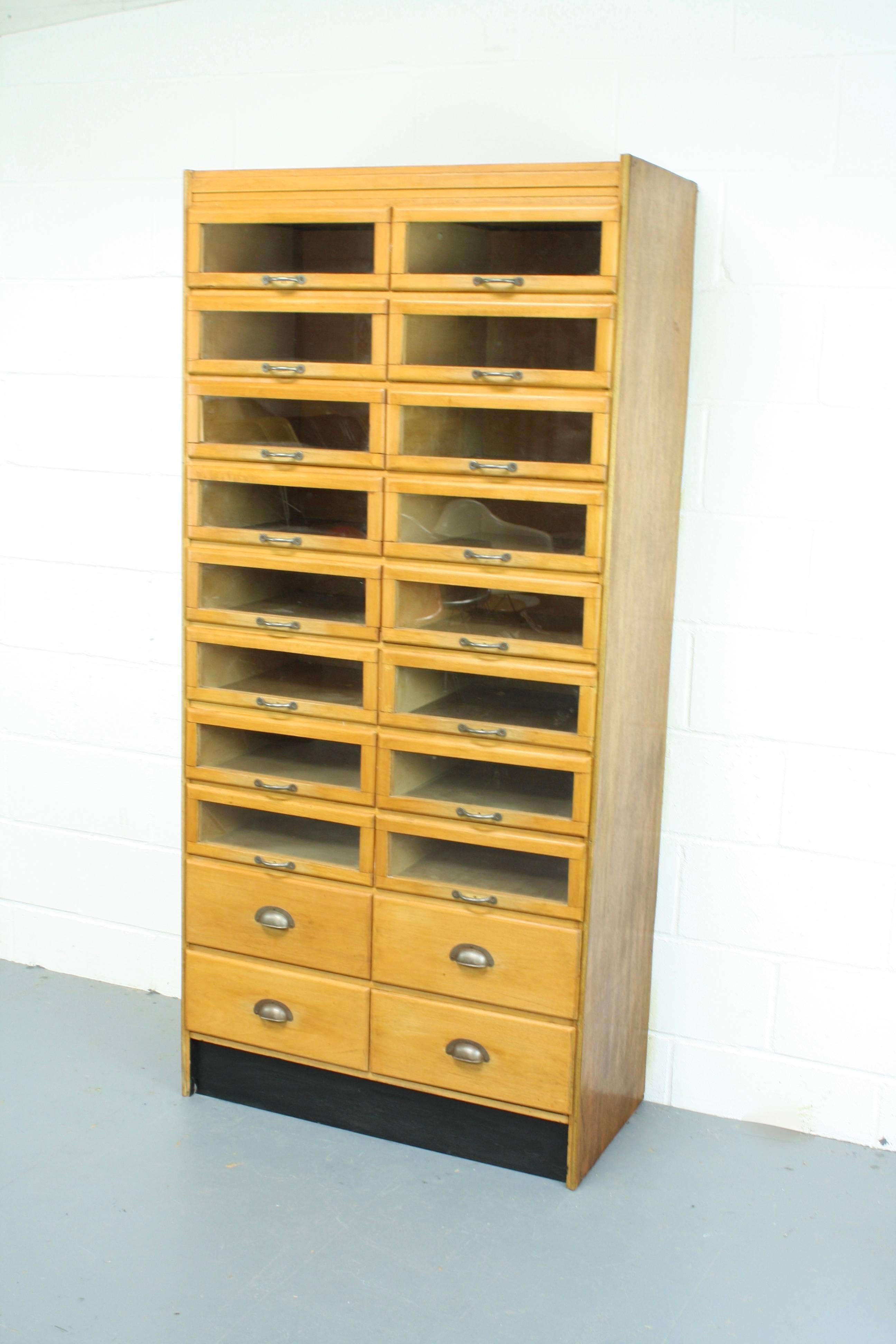 Metal Vintage English Oak Haberdashery Cabinet For Sale