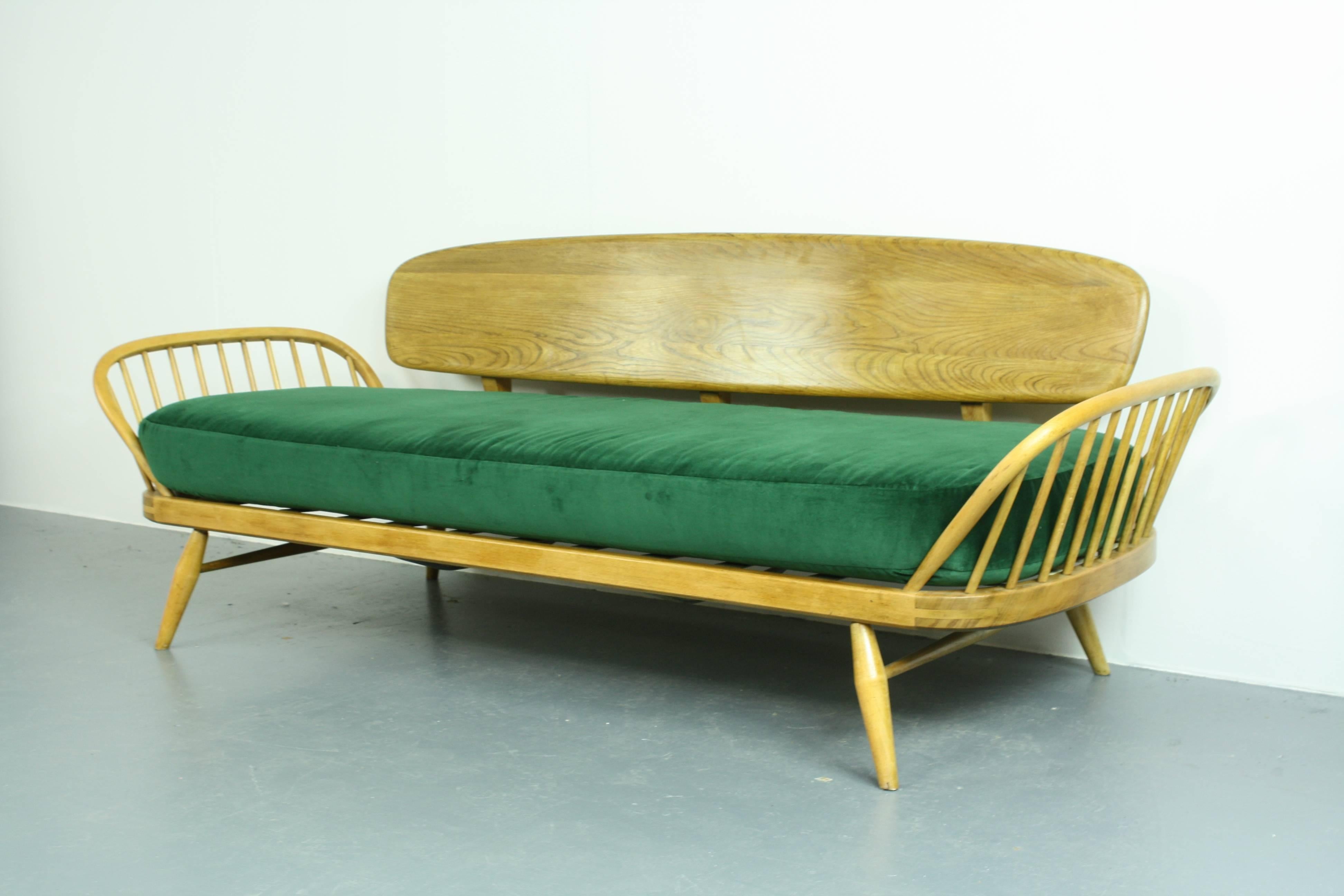 Vintage Ercol 355 Studio Couch Sofa or Daybed with Green Velvet