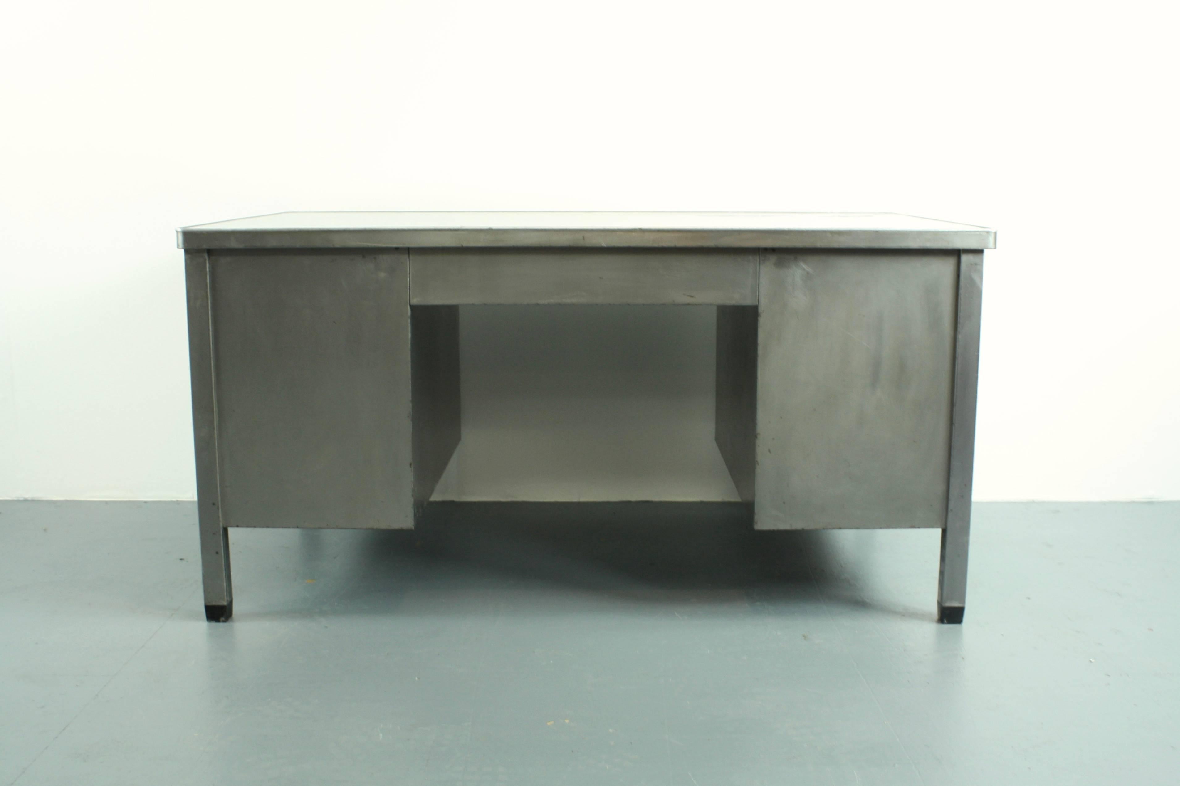 20th Century Vintage Industrial British Art Metal Stripped and Polished Steel Desk