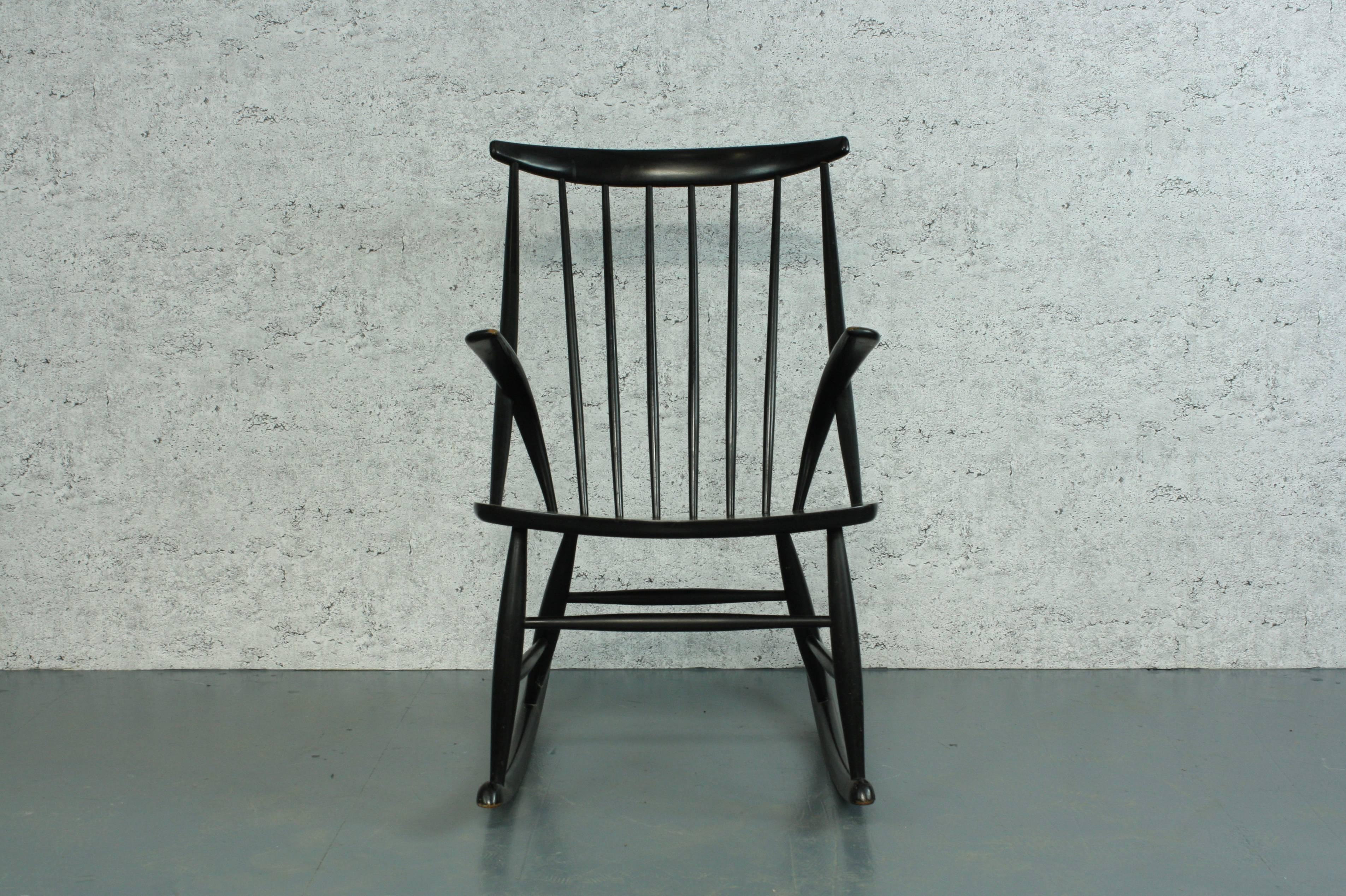 20th Century Vintage Danish Illum Wikkelso Wooden Rocking Chair
