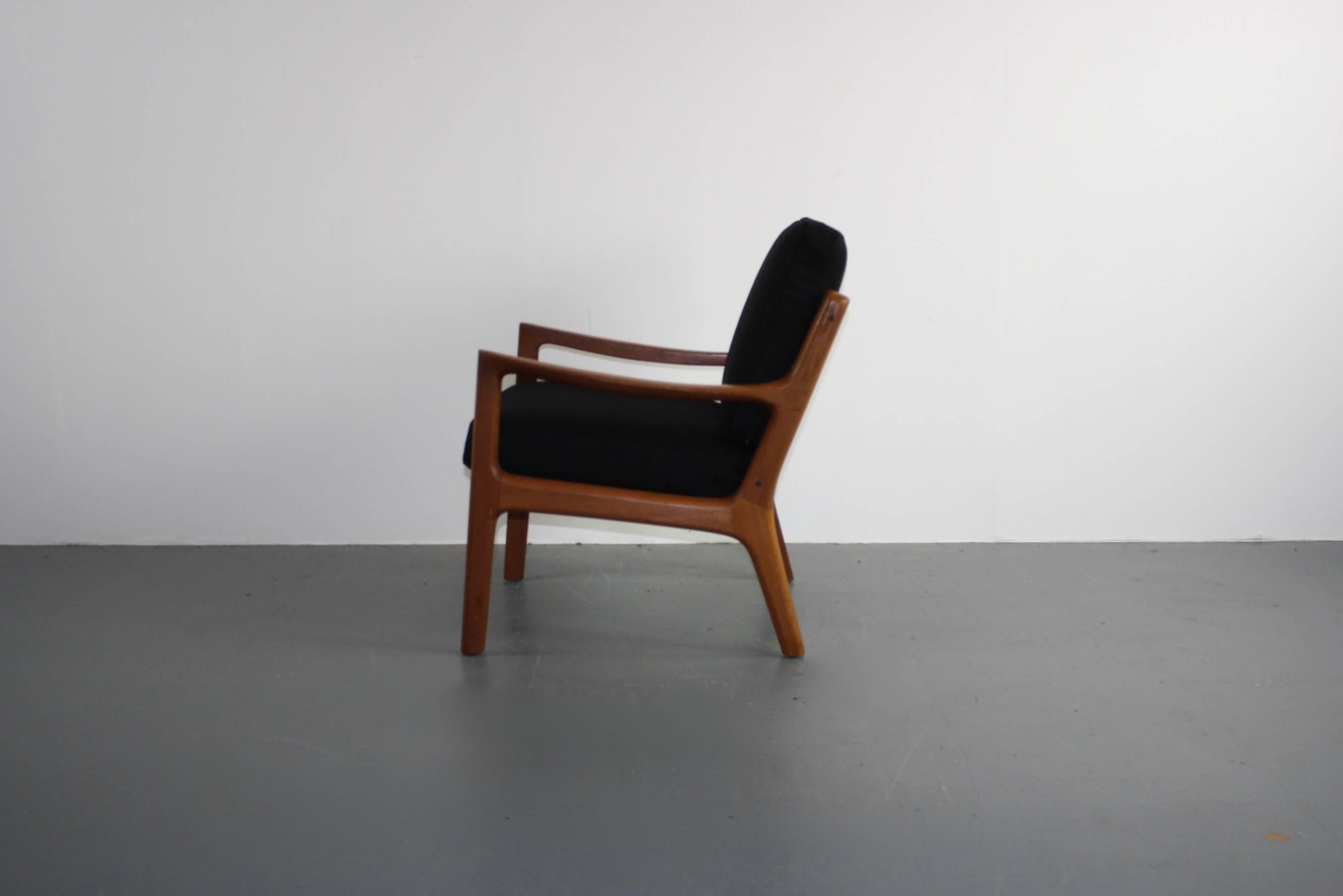 Danish Ole Wanscher for France & Son Denmark 1960s Teak Lounge Chair Black Upholstery For Sale