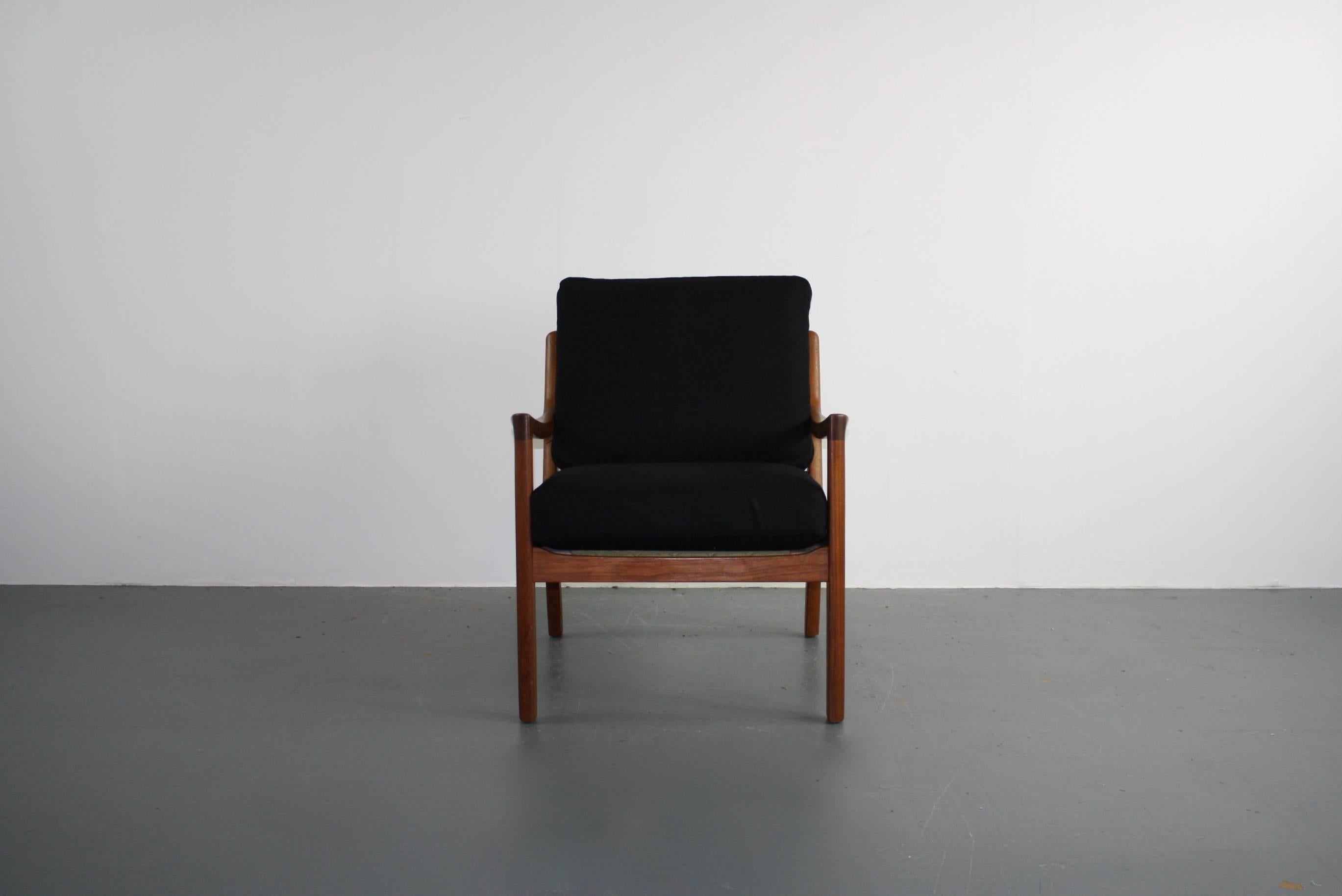 20th Century Ole Wanscher for France & Son Denmark 1960s Teak Lounge Chair Black Upholstery For Sale