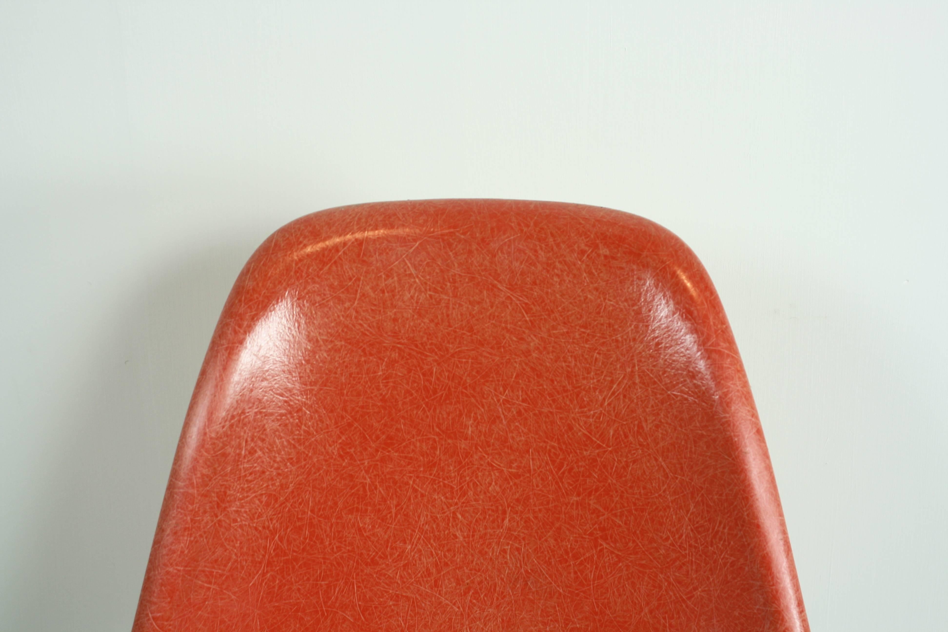 American Charles Eames Herman Miller DSS Chair in Blood Orange on Original Stacking Base For Sale