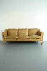 Vintage Camel Leather Mogensen Style 1970s Three-Seat Danish Sofa Made by Stouby