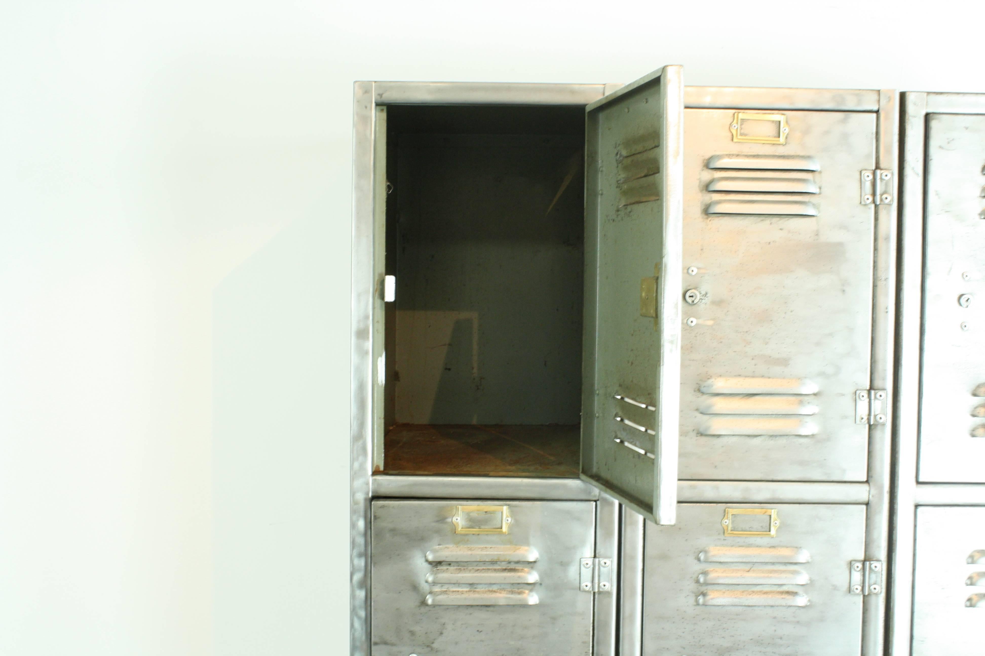 Vintage Industrial 12 Compartment Stripped and Polished Steel School Locker 2