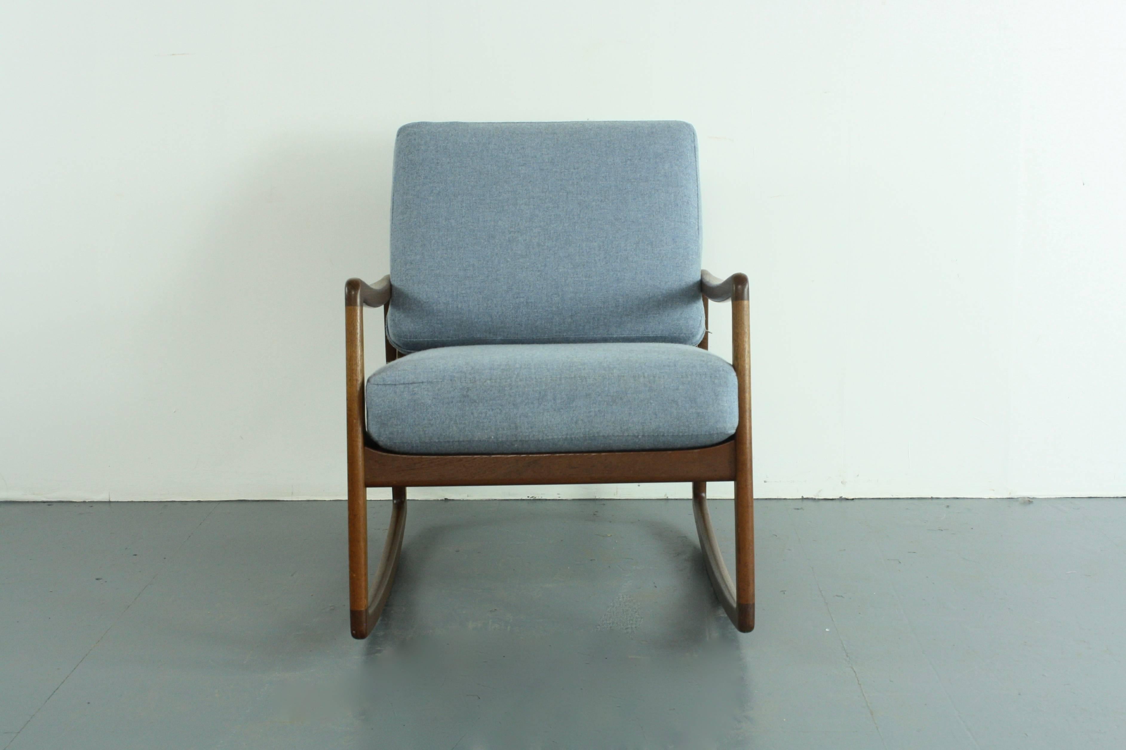 20th Century Vintage Midcentury Teak Rocking Chair by Ole Wanscher for France & Son, Denmark For Sale