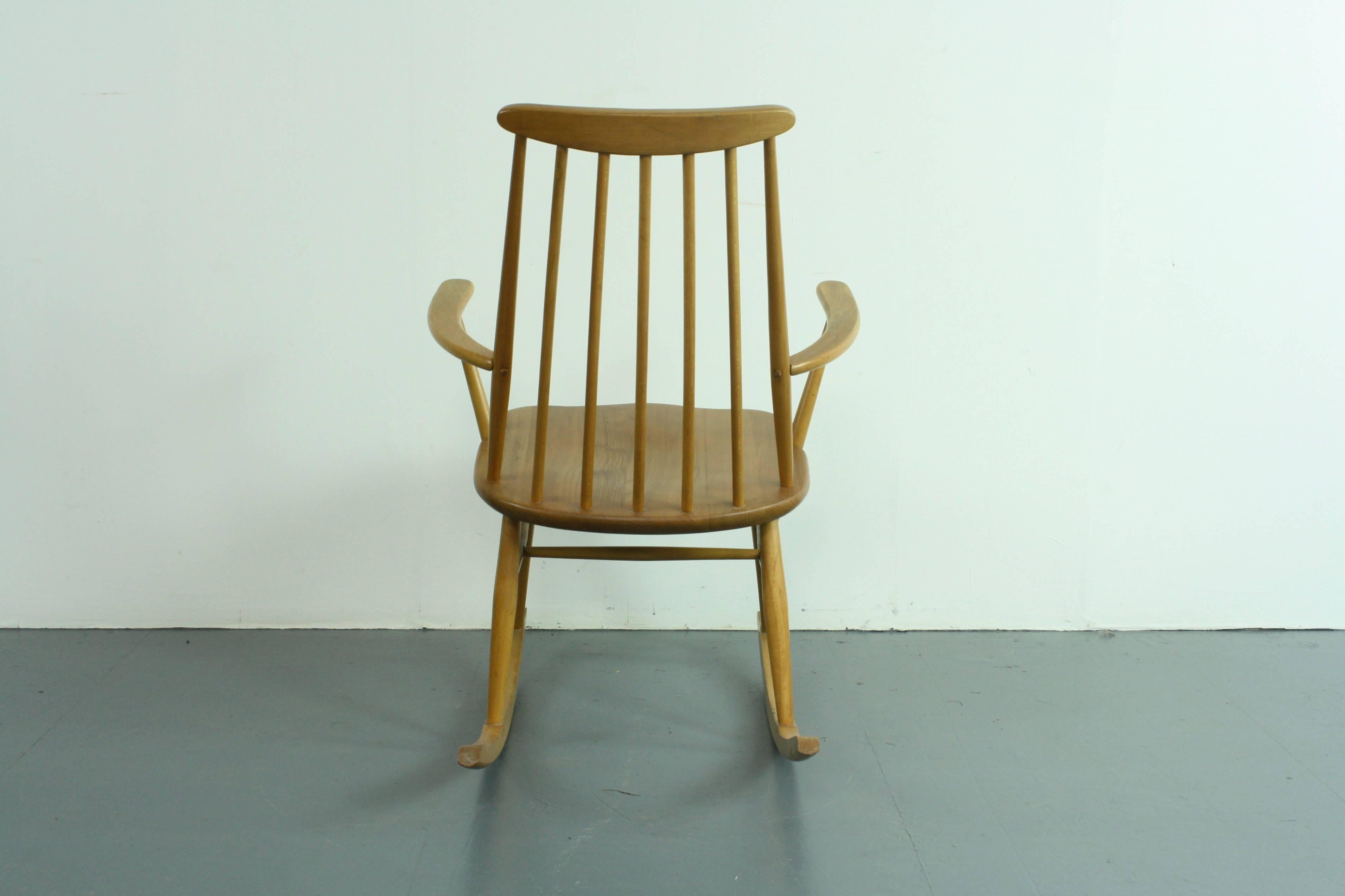 Elm Vintage Midcentury Ercol Rocking Chair For Sale