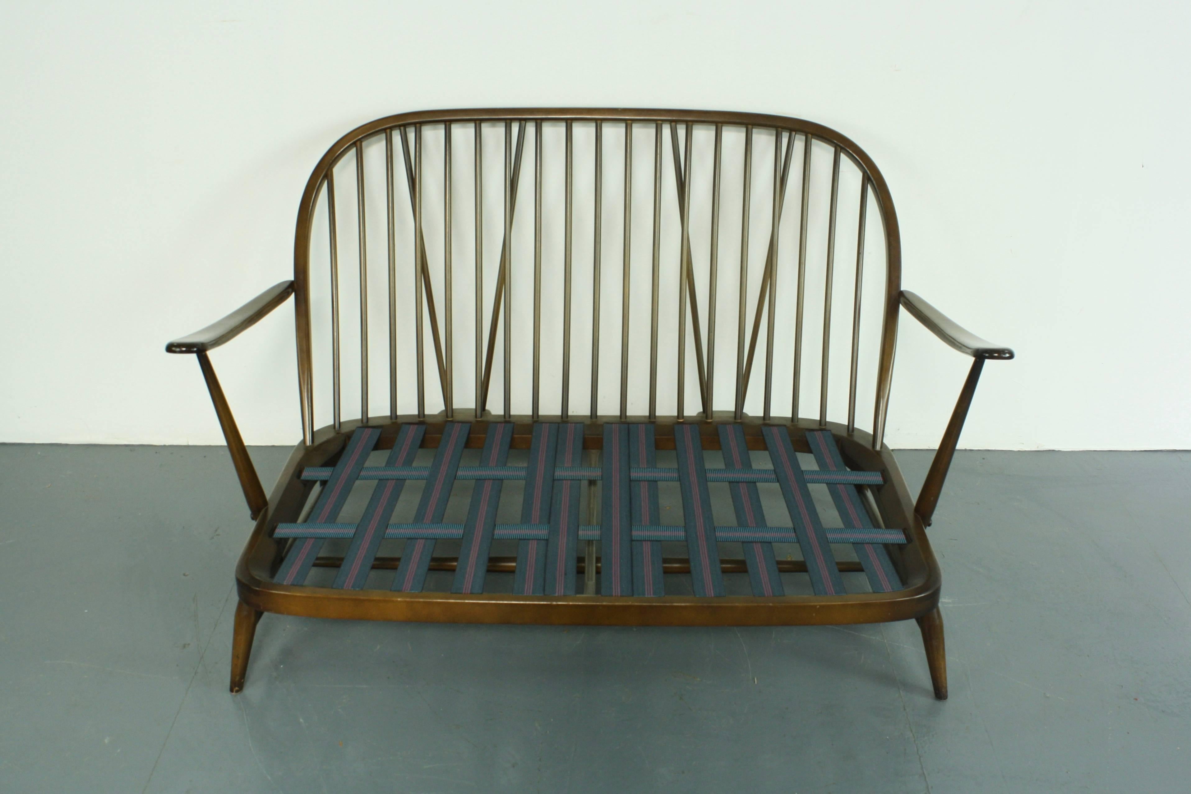 Vintage Mid-Century British Dark Elm Ercol Windsor Two-Seat Sofa For Sale 2