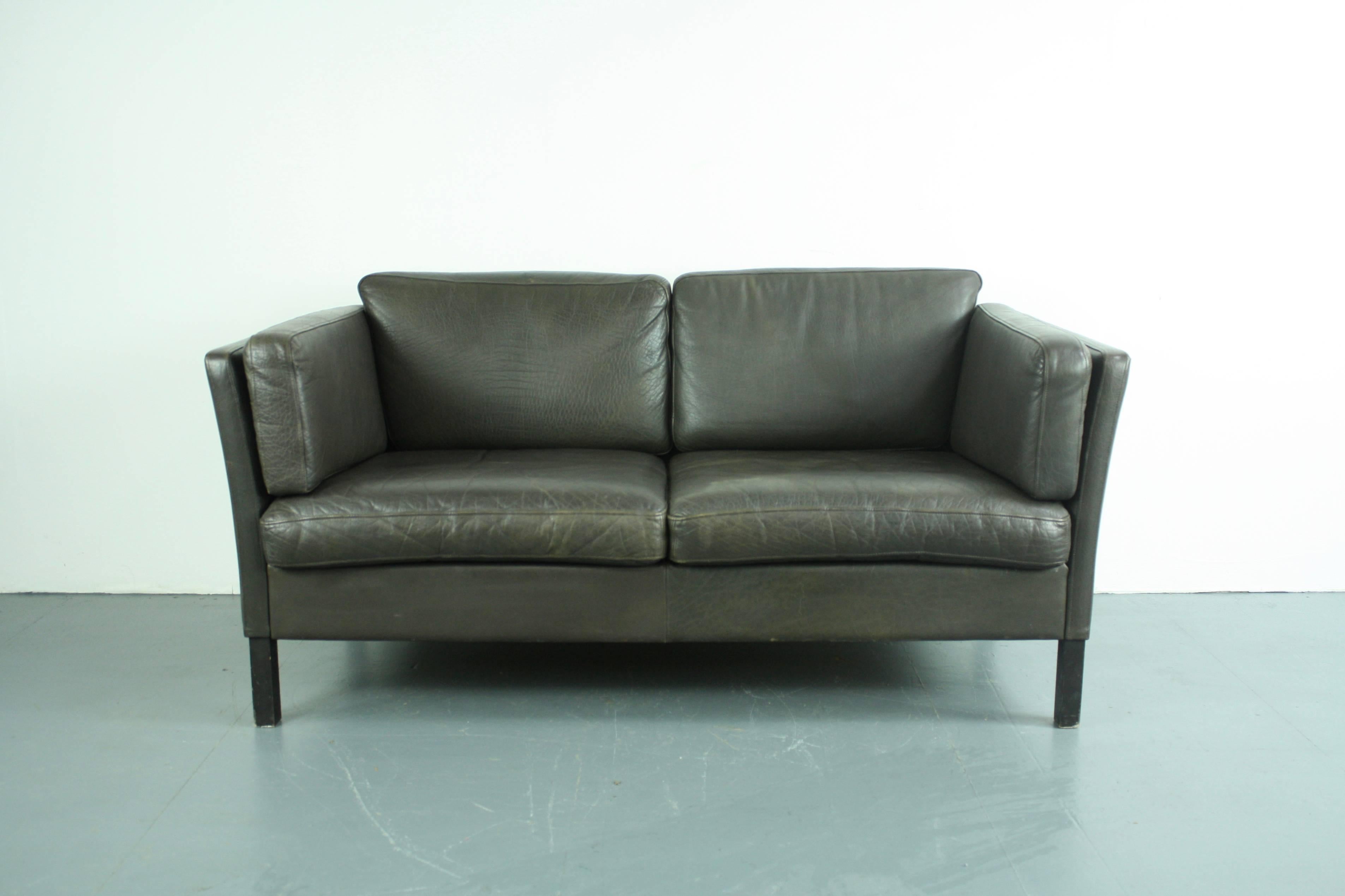 Danish Vintage 1970s Dark Brown Leather Mogensen Style Sofa For Sale