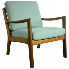 Ole Wanscher France & Son Denmark 1960s Teak Lounge Chair, Duck Egg Upholstery