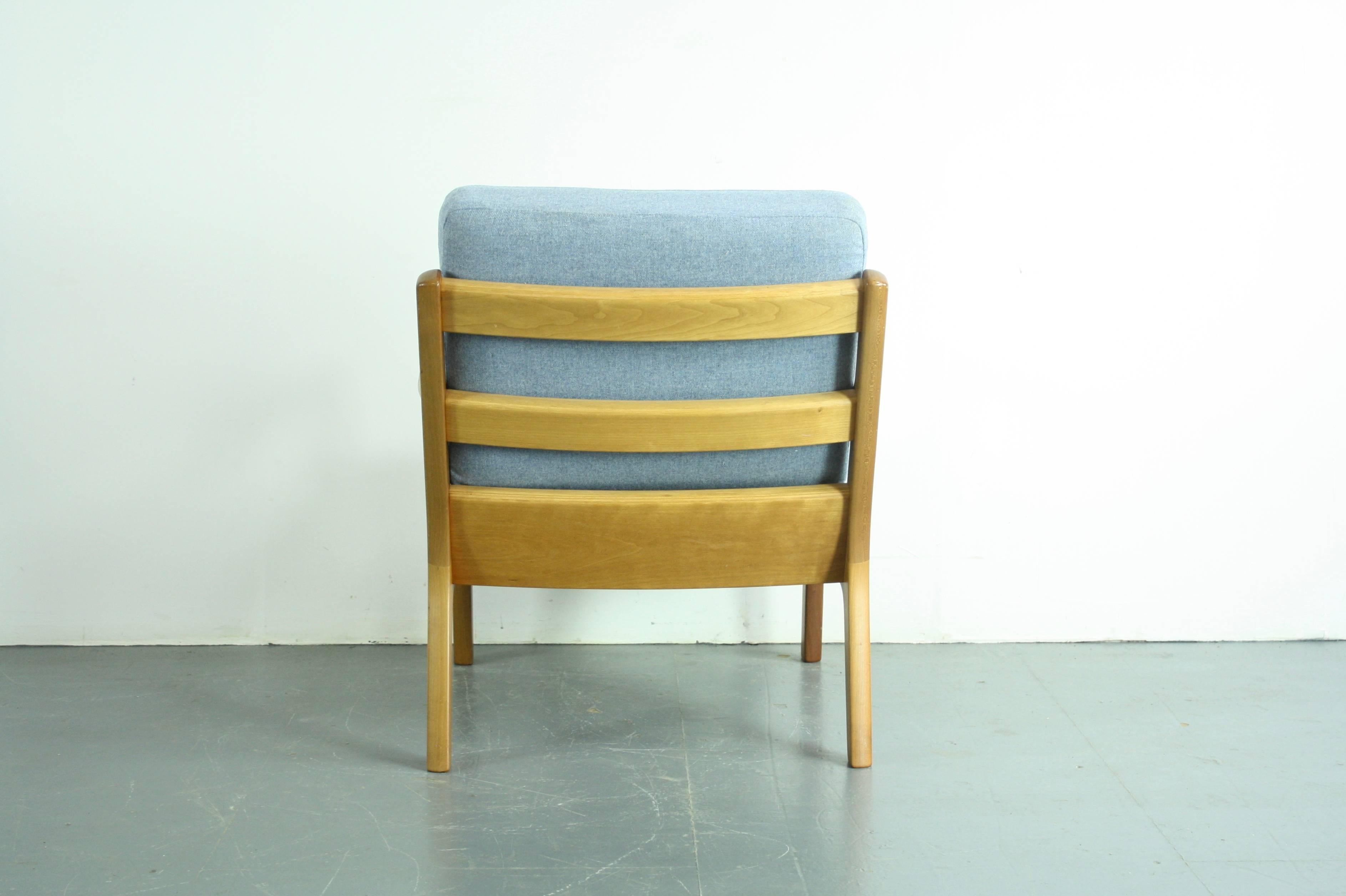 Wool Ole Wanscher for France & Son Denmark, 1960s Teak Lounge Chair Blue Upholstery For Sale