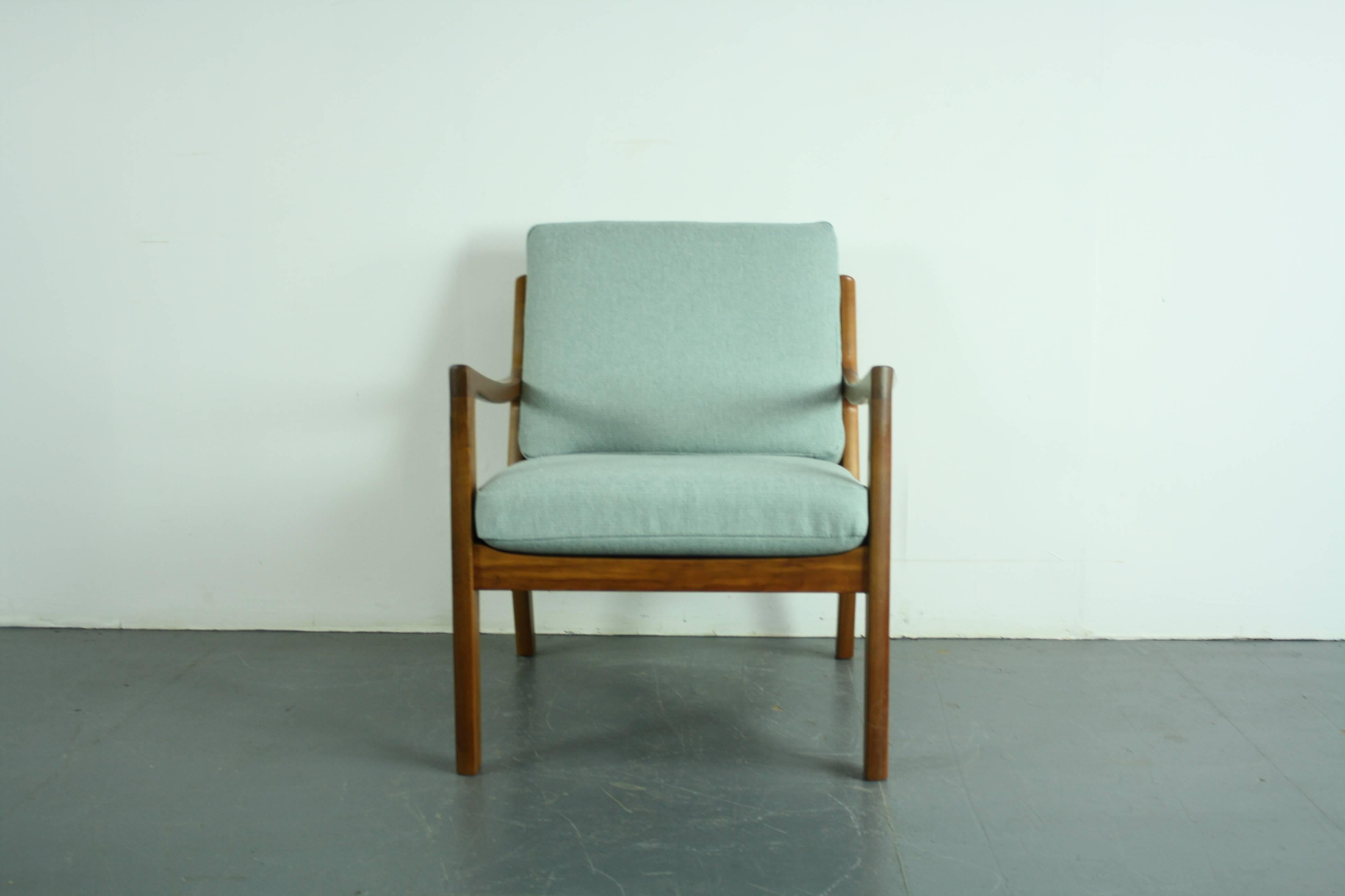 Danish Ole Wanscher France & Son Denmark 1960s Teak Lounge Chair, Duck Egg Upholstery