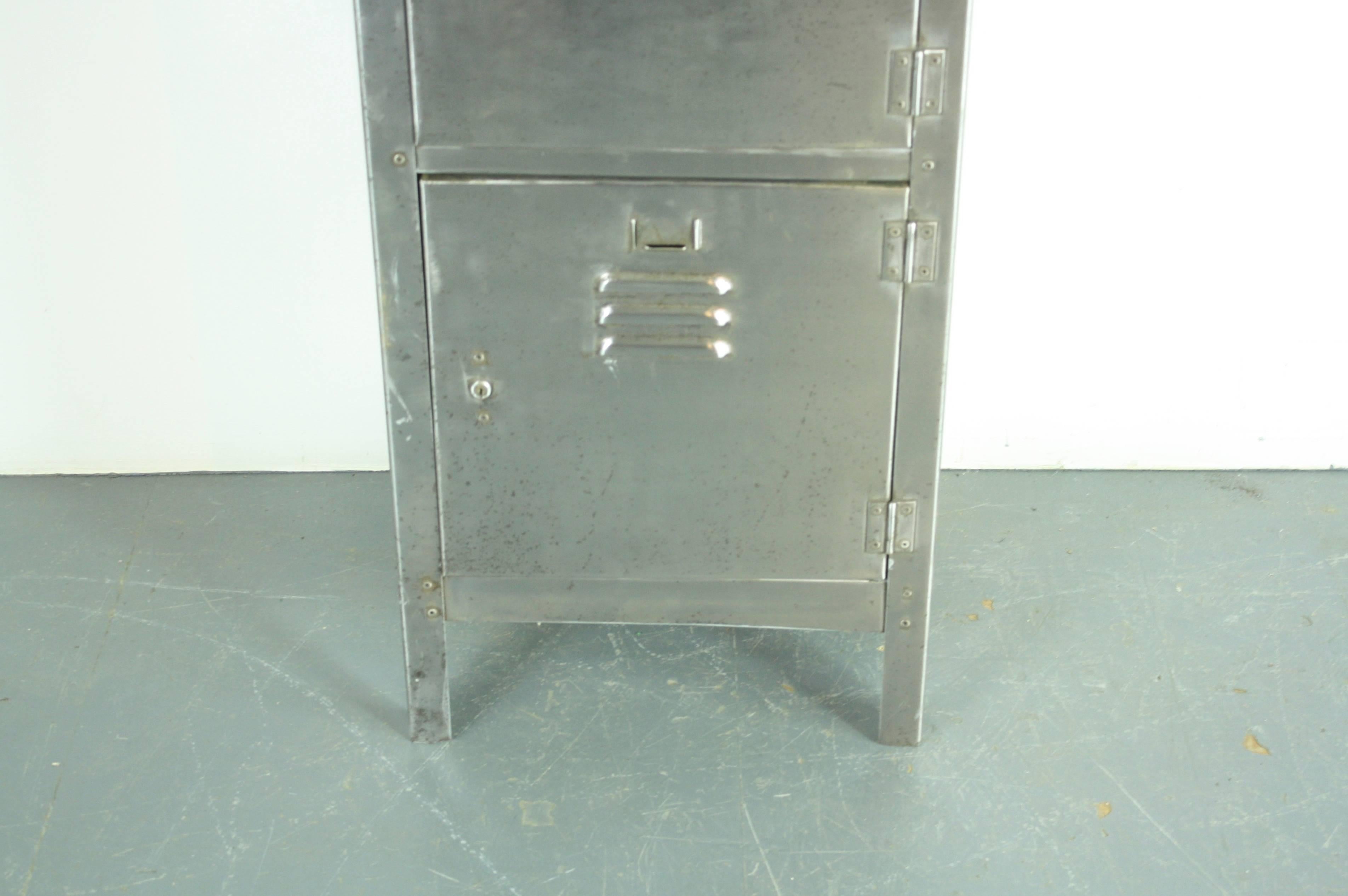 English Vintage Industrial Four Compartment Stripped and Polished School Locker