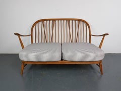 Refurbished Vintage Ercol Windsor Two-Seat Sofa Upholstered in French Ticking