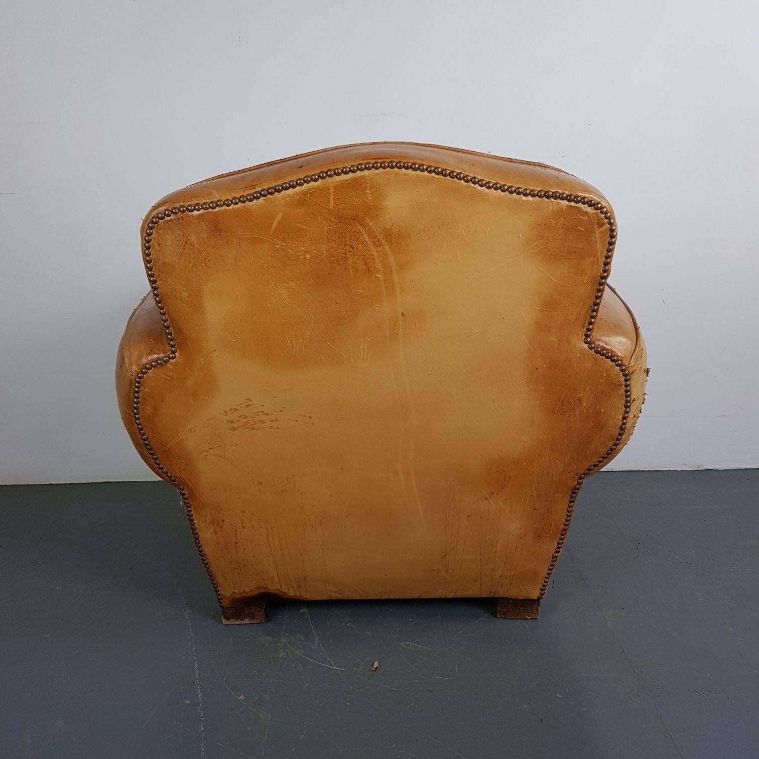 Vintage French Leather Club Chair For Sale 1