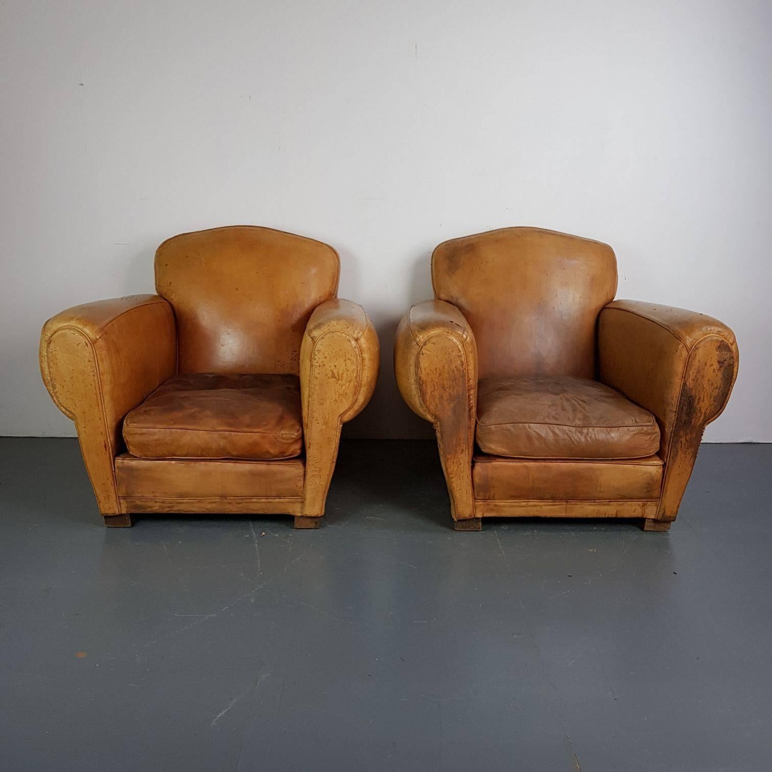Vintage French Leather Club Chair For Sale 2