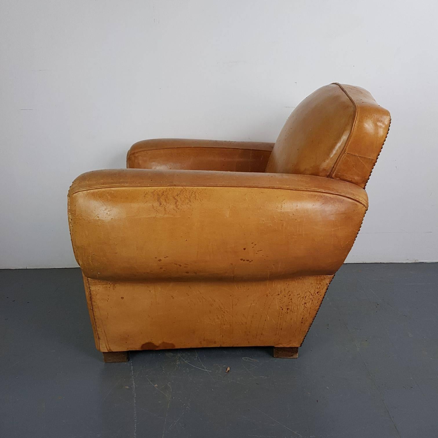 20th Century Vintage French Leather Club Chair For Sale