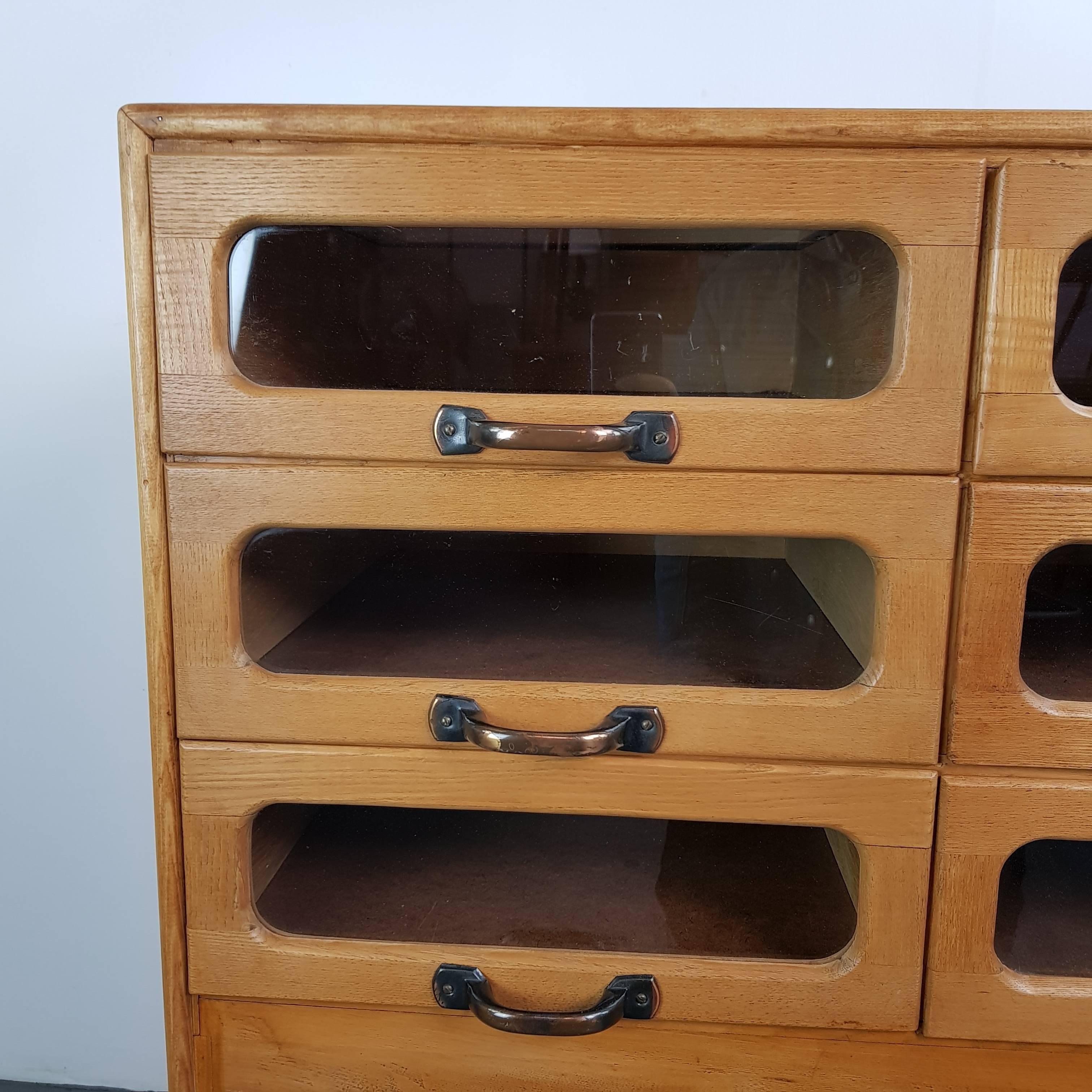 Vintage Early 20th Century Oak Nine-Drawer Haberdashery Cabinet For Sale 2