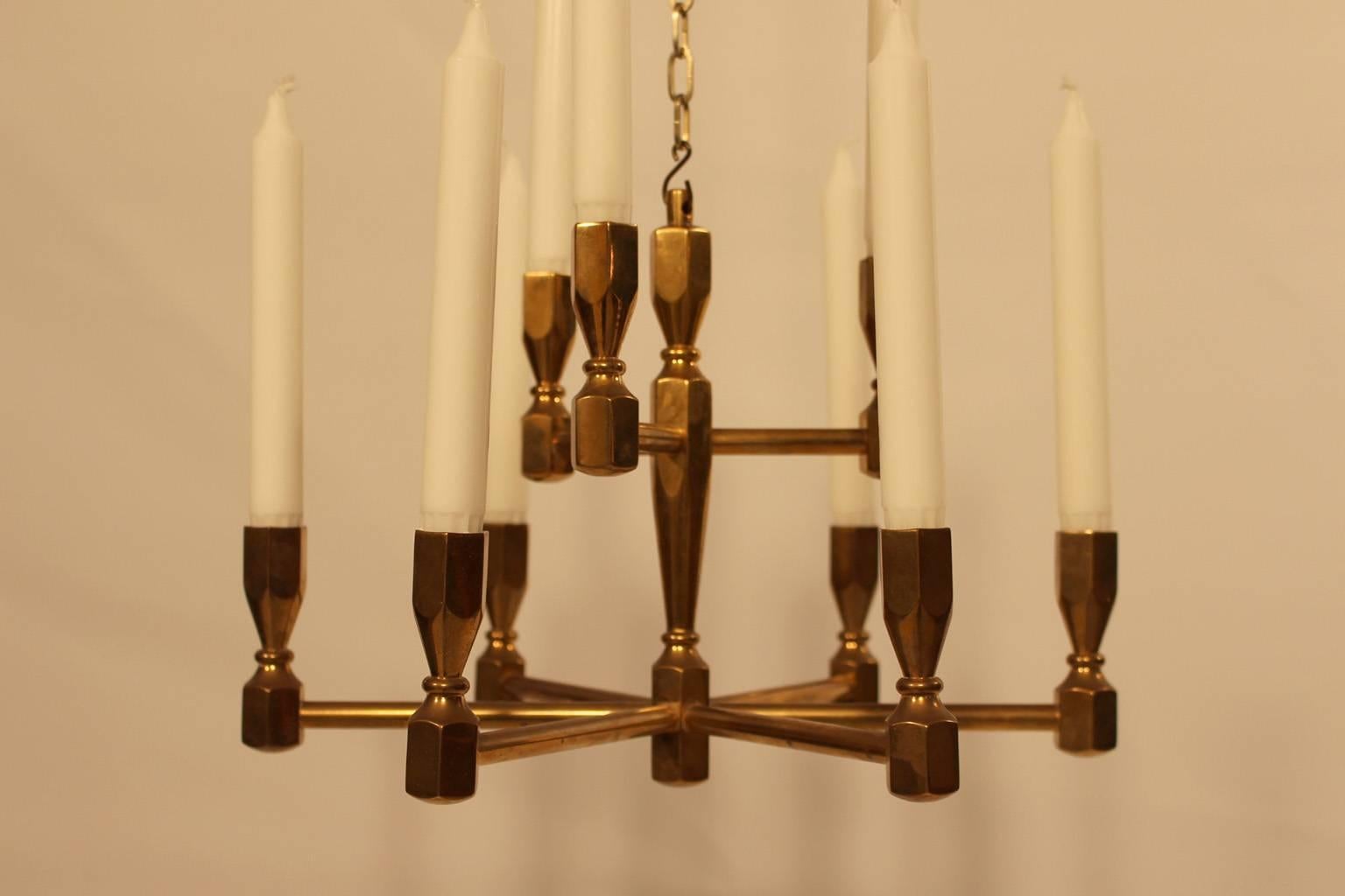 Scandinavian Modern Chandelier in Solid Brass by Lars Begsten for Gusum, Sweden For Sale